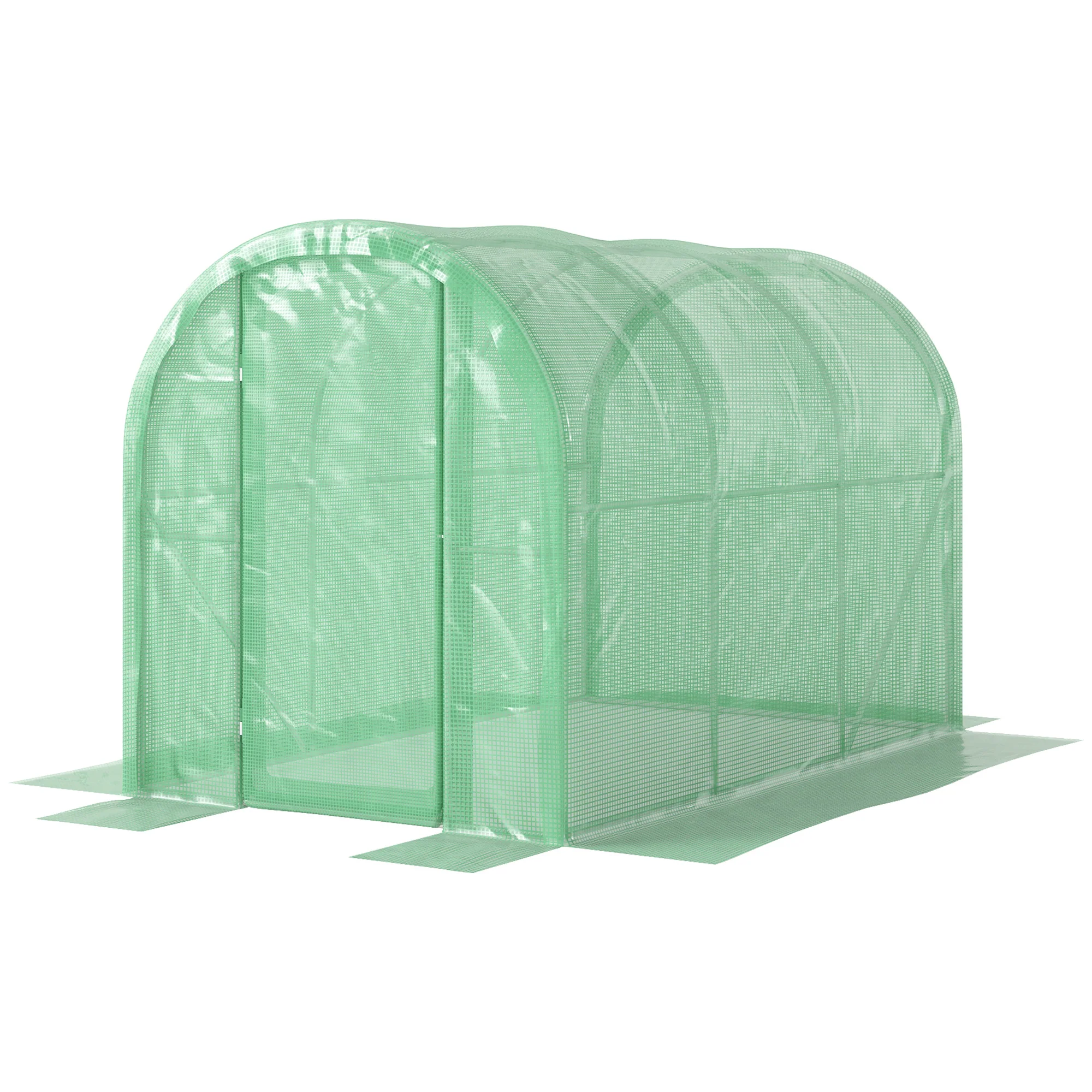 3 x 2 x 2m Galvanised Steel Frame Polytunnel Greenhouse with Hinged Door & PE Cover, Green - Image 2