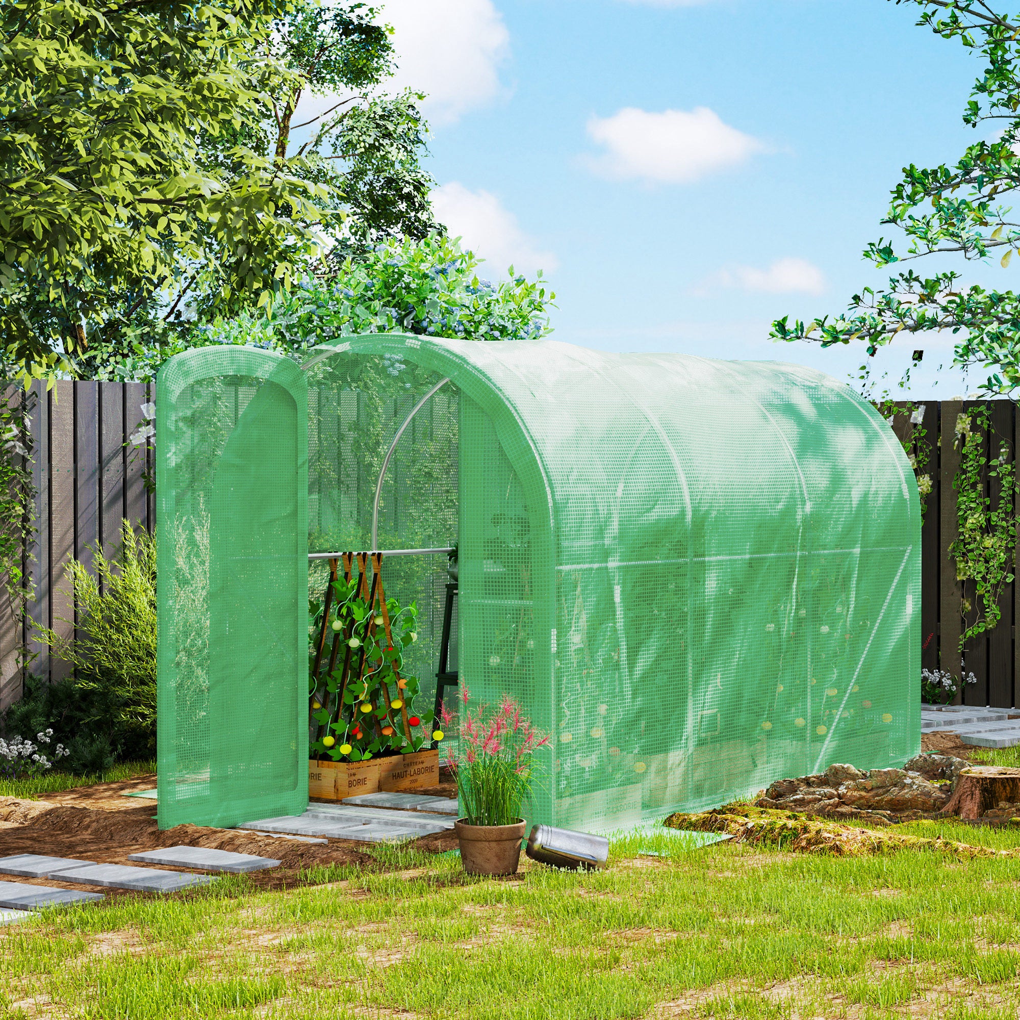 3 x 2 x 2m Galvanised Steel Frame Polytunnel Greenhouse with Hinged Door & PE Cover, Green - Image 3