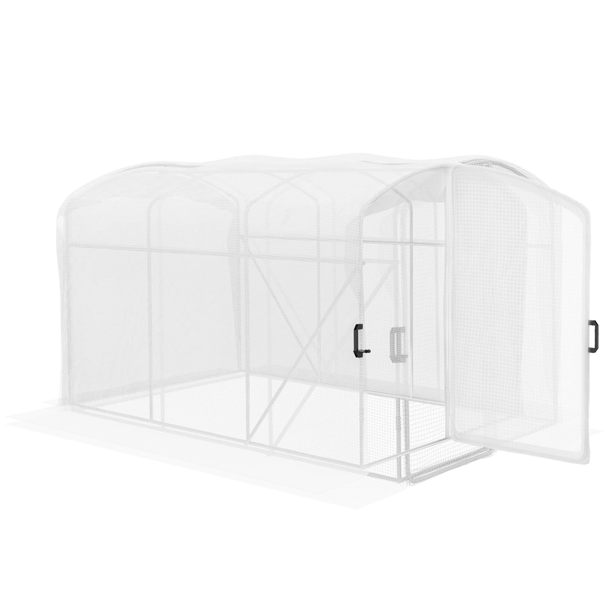 3 x 2 x 2m Galvanised Steel Frame Polytunnel Greenhouse with Hinged Door & PE Cover, White - Image 12