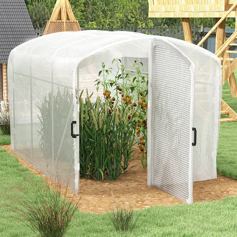 3 x 2 x 2m Galvanised Steel Frame Polytunnel Greenhouse with Hinged Door & PE Cover, White - Image 3