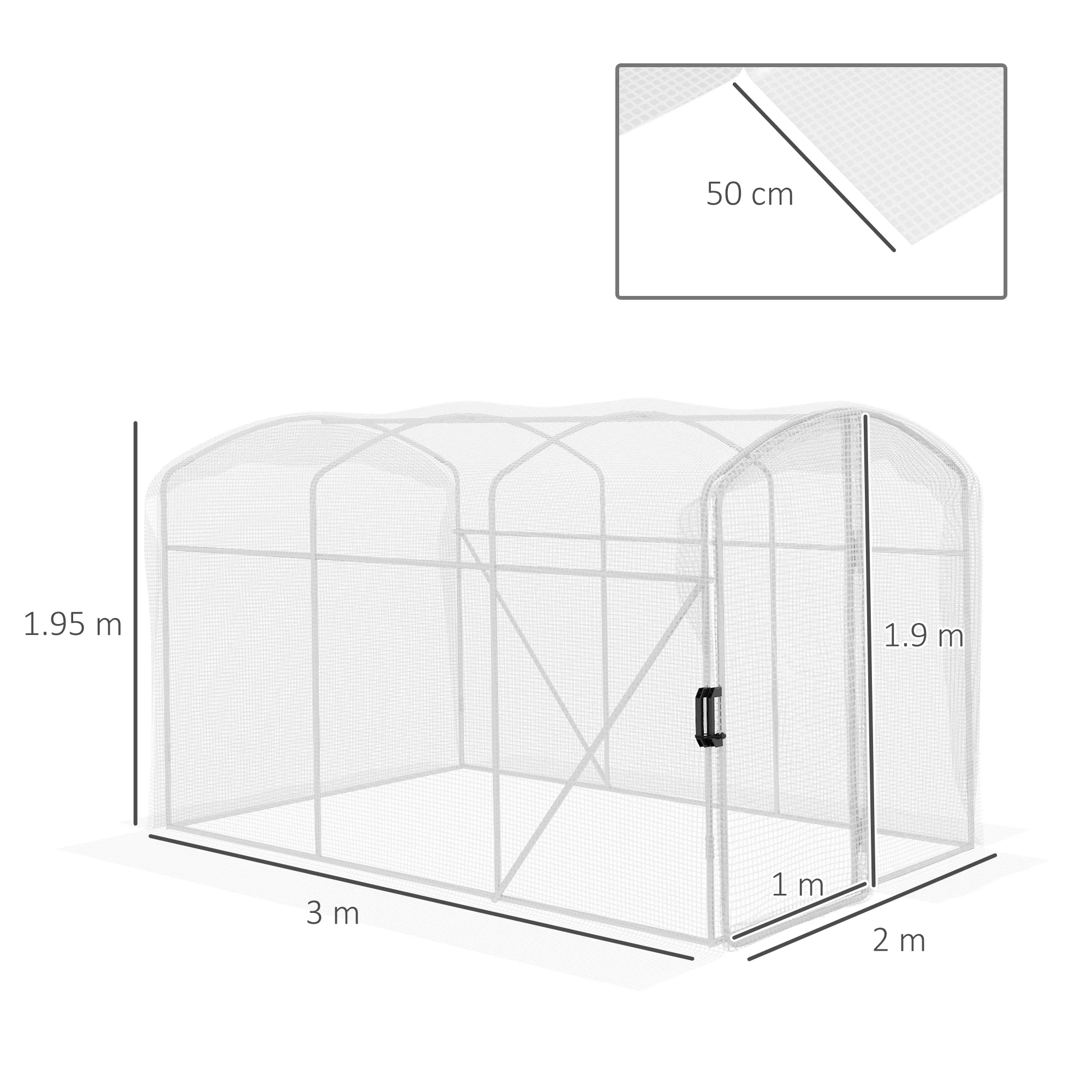 3 x 2 x 2m Galvanised Steel Frame Polytunnel Greenhouse with Hinged Door & PE Cover, White - Image 5