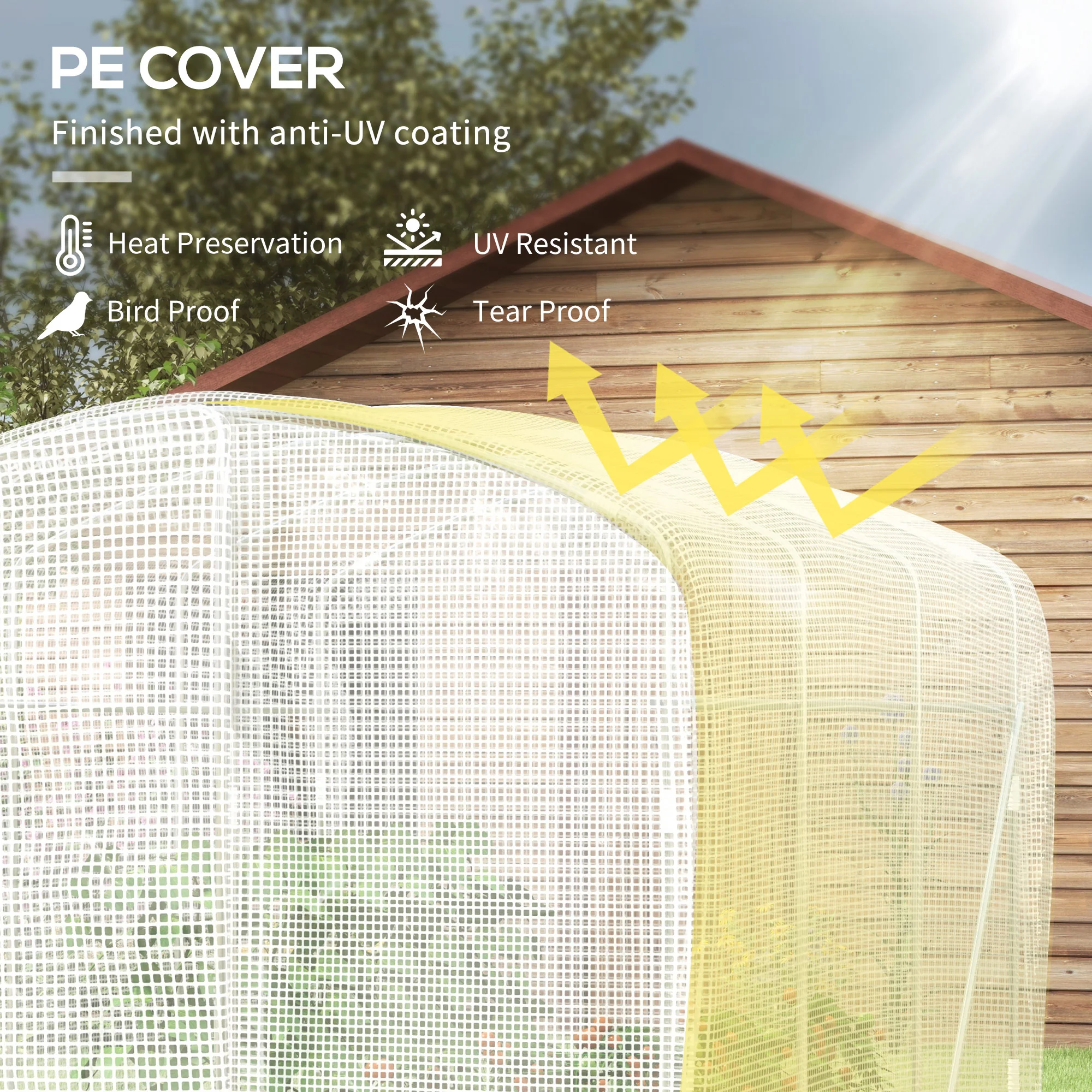 3 x 2 x 2m Galvanised Steel Frame Polytunnel Greenhouse with Hinged Door & PE Cover, White - Image 6