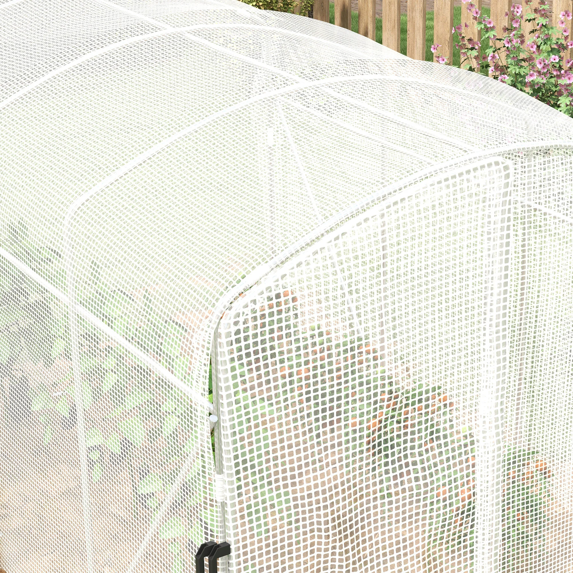 3 x 2 x 2m Galvanised Steel Frame Polytunnel Greenhouse with Hinged Door & PE Cover, White - Image 9