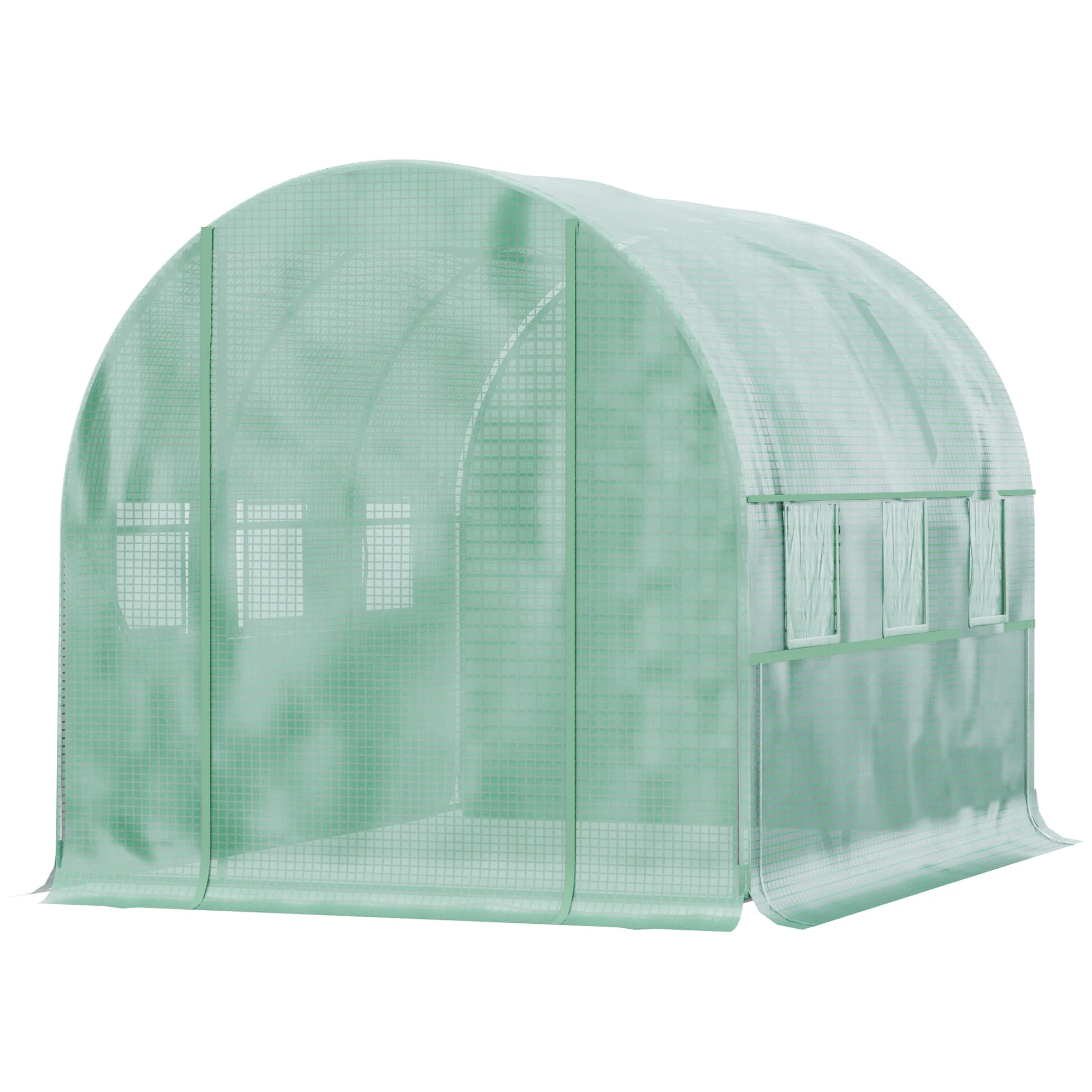 3 x 2 x 2m Polytunnel Greenhouse with Roll-up Sidewalls, Door and 6 Mesh Windows, Green - Image 2
