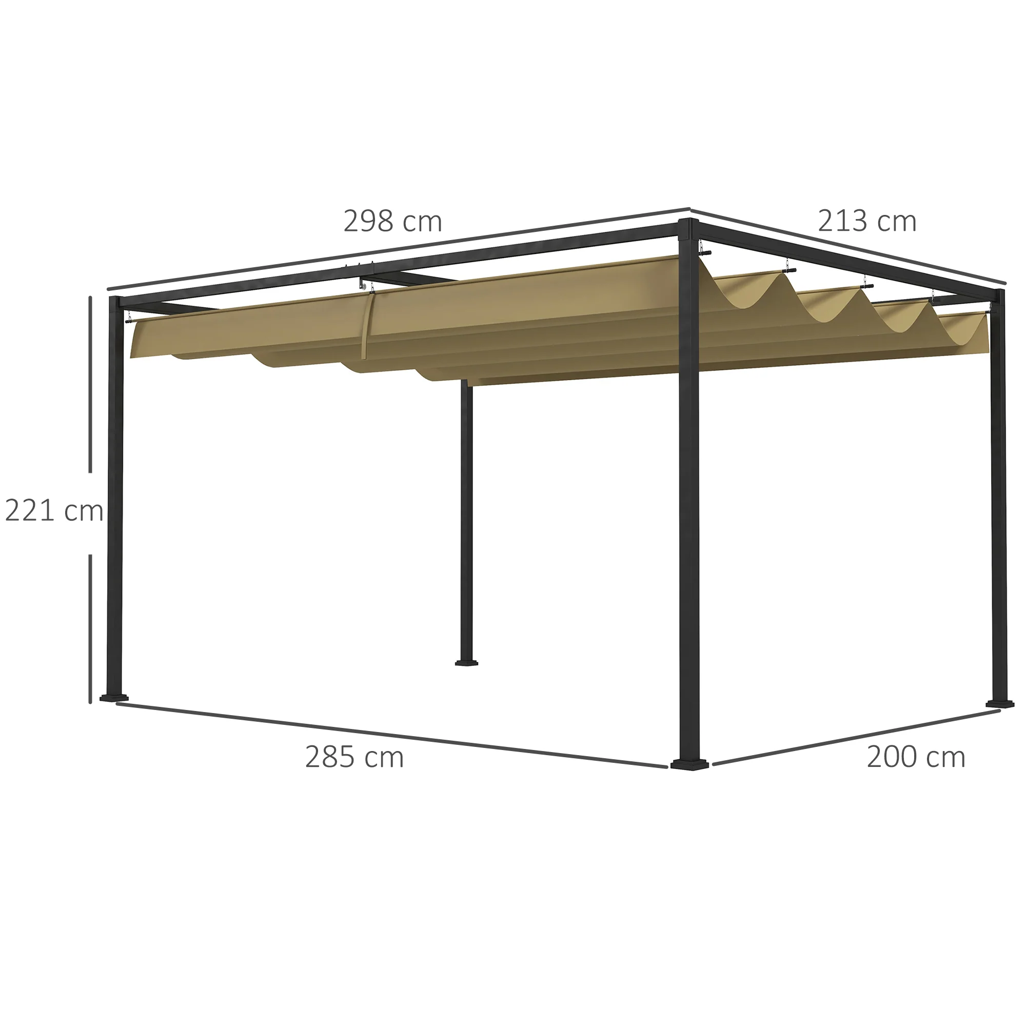 3 x 2m Aluminium Garden Pergola with Retractable Roof & Grommet Holes for Patio, Lawn, Khaki - Image 5