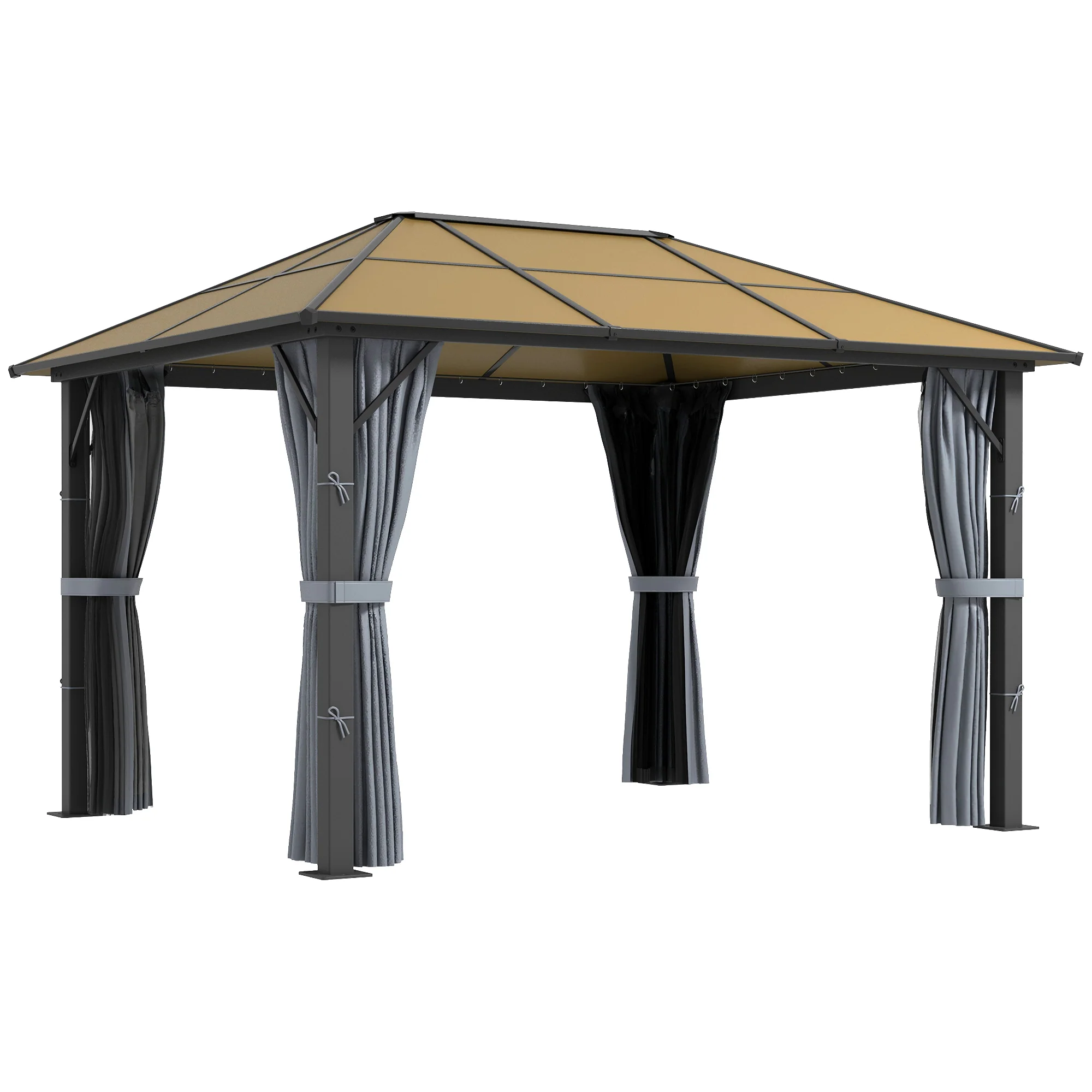 3 x 3.6m Aluminium Frame Hardtop Gazebo Canopy with Polycarbonate Roof, Grey