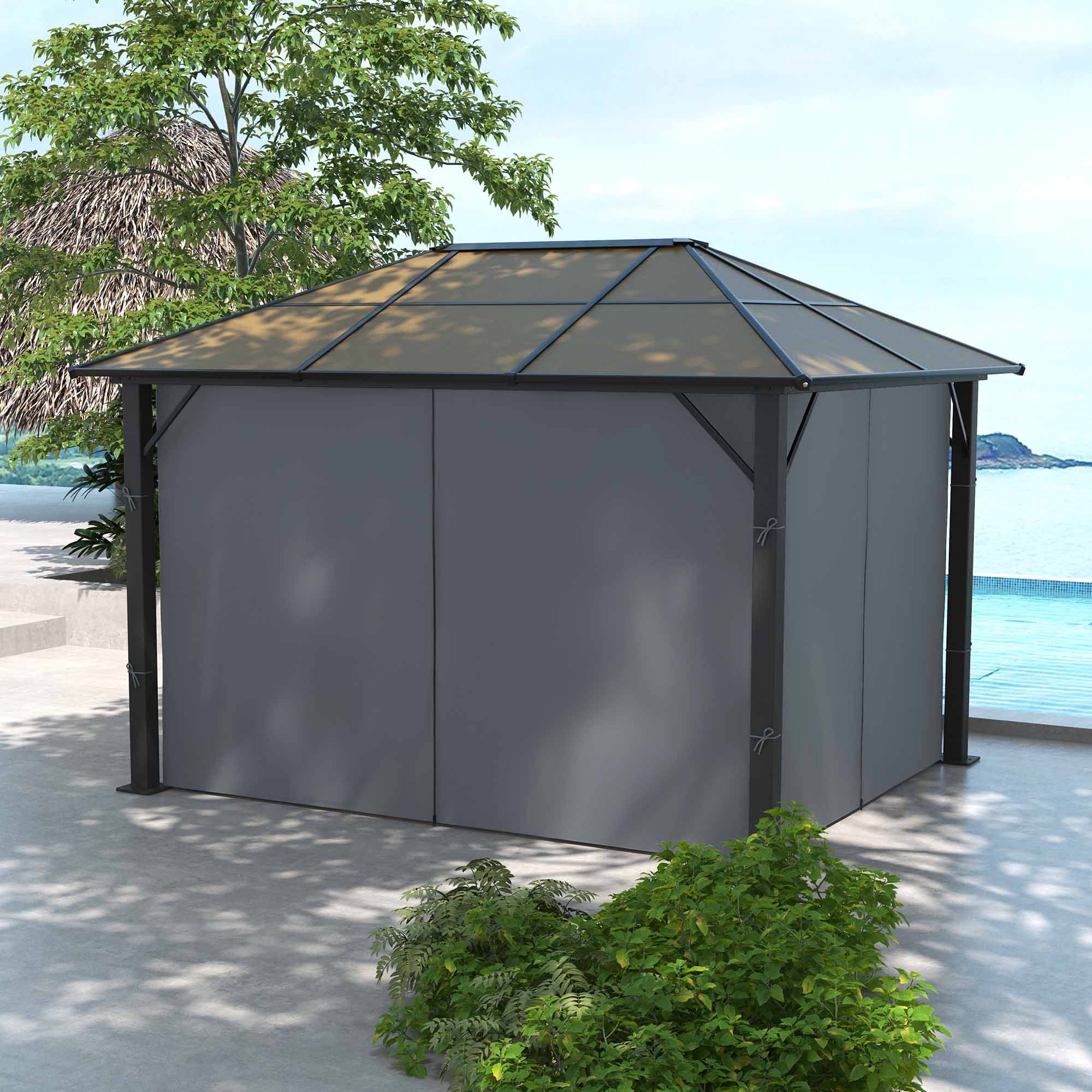 3 x 3.6m Aluminium Frame Hardtop Gazebo Canopy with Polycarbonate Roof, Grey - Image 10