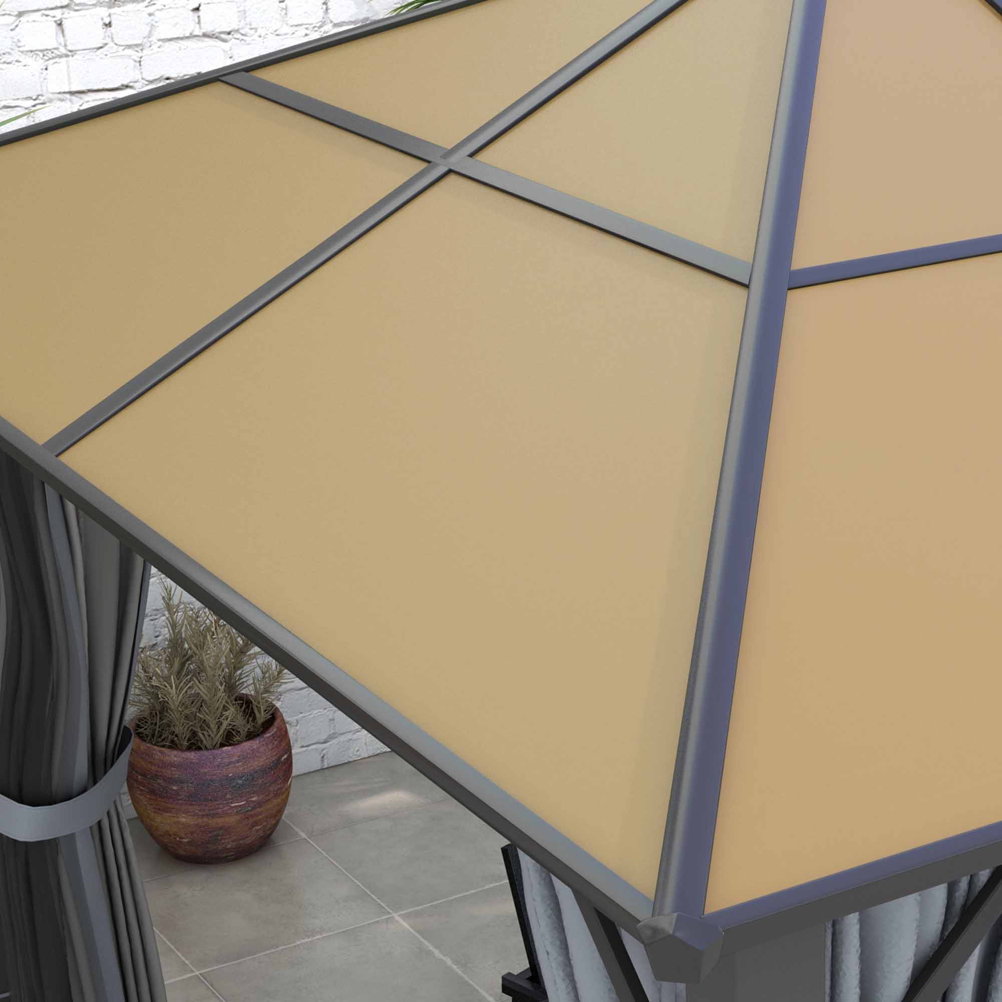 3 x 3.6m Aluminium Frame Hardtop Gazebo Canopy with Polycarbonate Roof, Grey - Image 11
