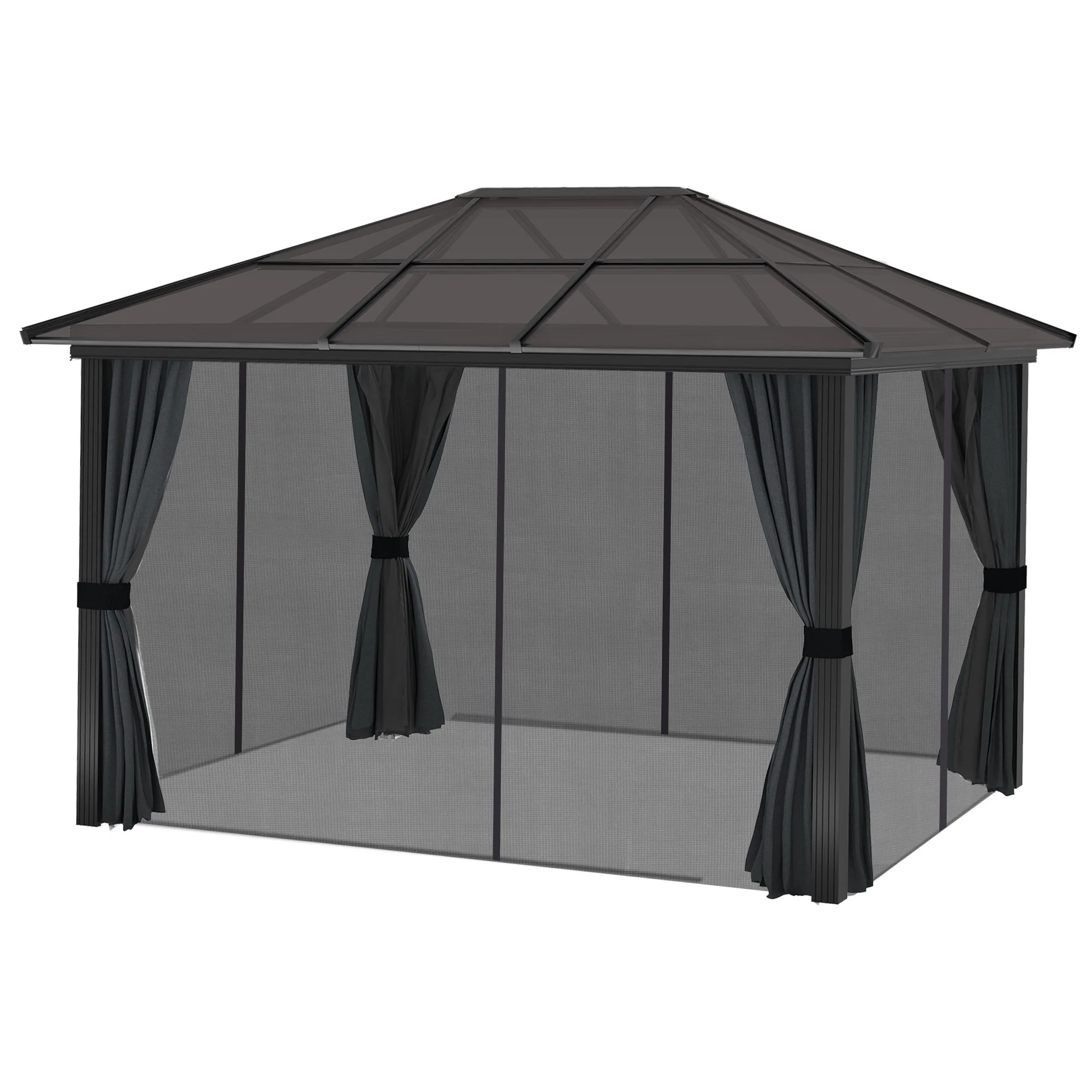 3 x 3.6m Aluminium Frame Hardtop Gazebo Canopy with Polycarbonate Roof, Dark Grey - Image 10