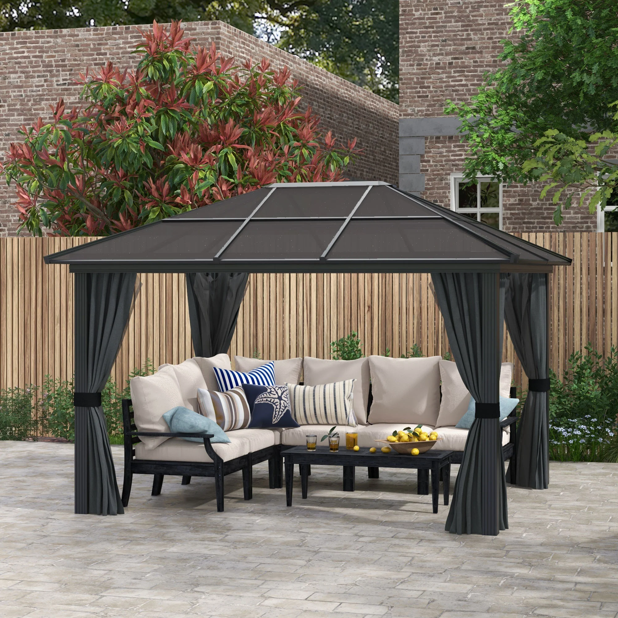 3 x 3.6m Aluminium Frame Hardtop Gazebo Canopy with Polycarbonate Roof, Dark Grey - Image 4