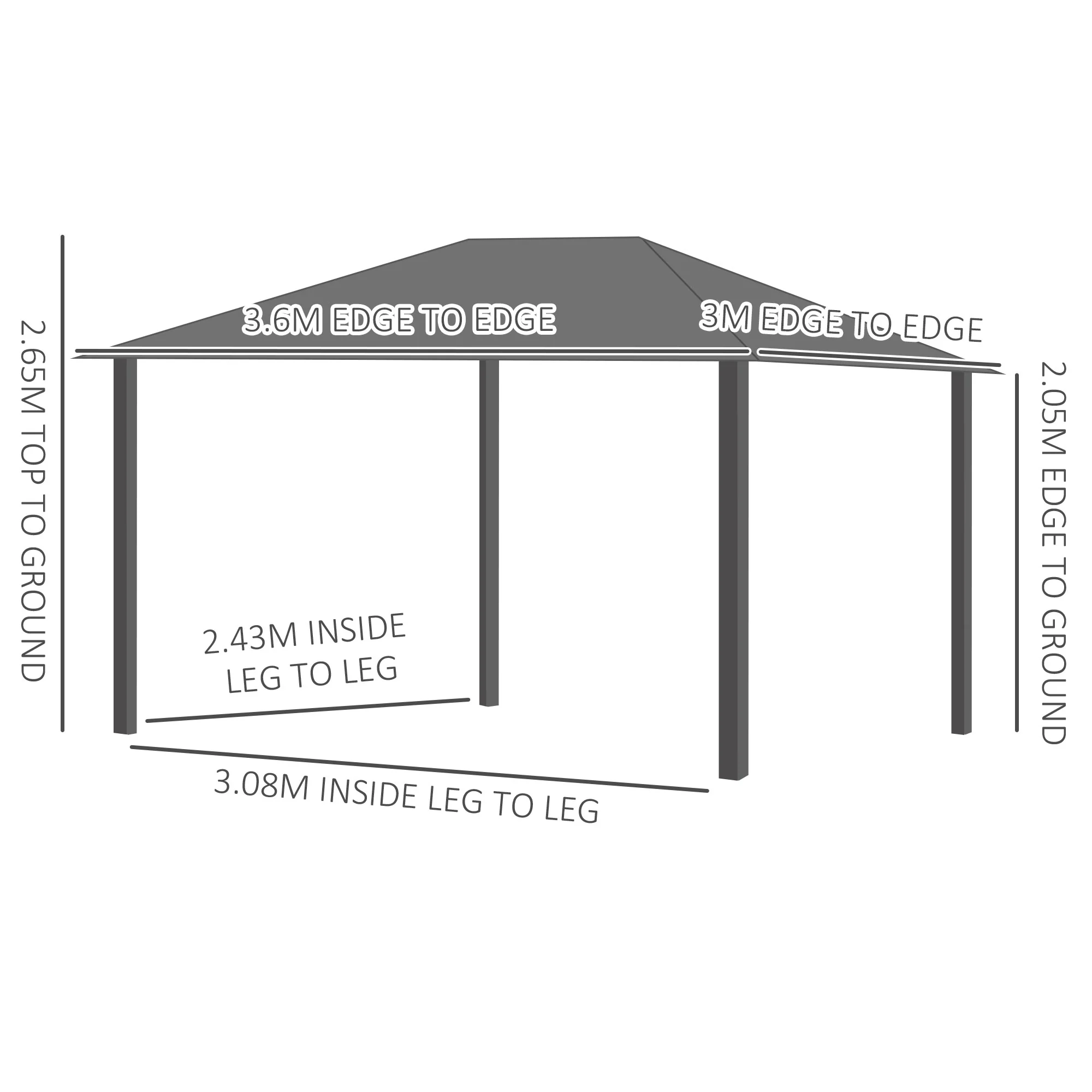 3 x 3.6m Aluminium Frame Hardtop Gazebo Canopy with Polycarbonate Roof, Dark Grey - Image 5