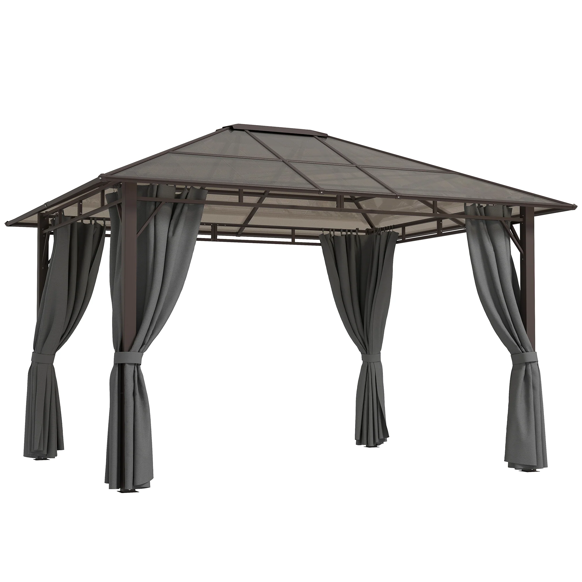 3 x 3.6m Steel Frame Hardtop Gazebo Canopy with Polycarbonate Roof & Curtains, Dark Grey - Image 12