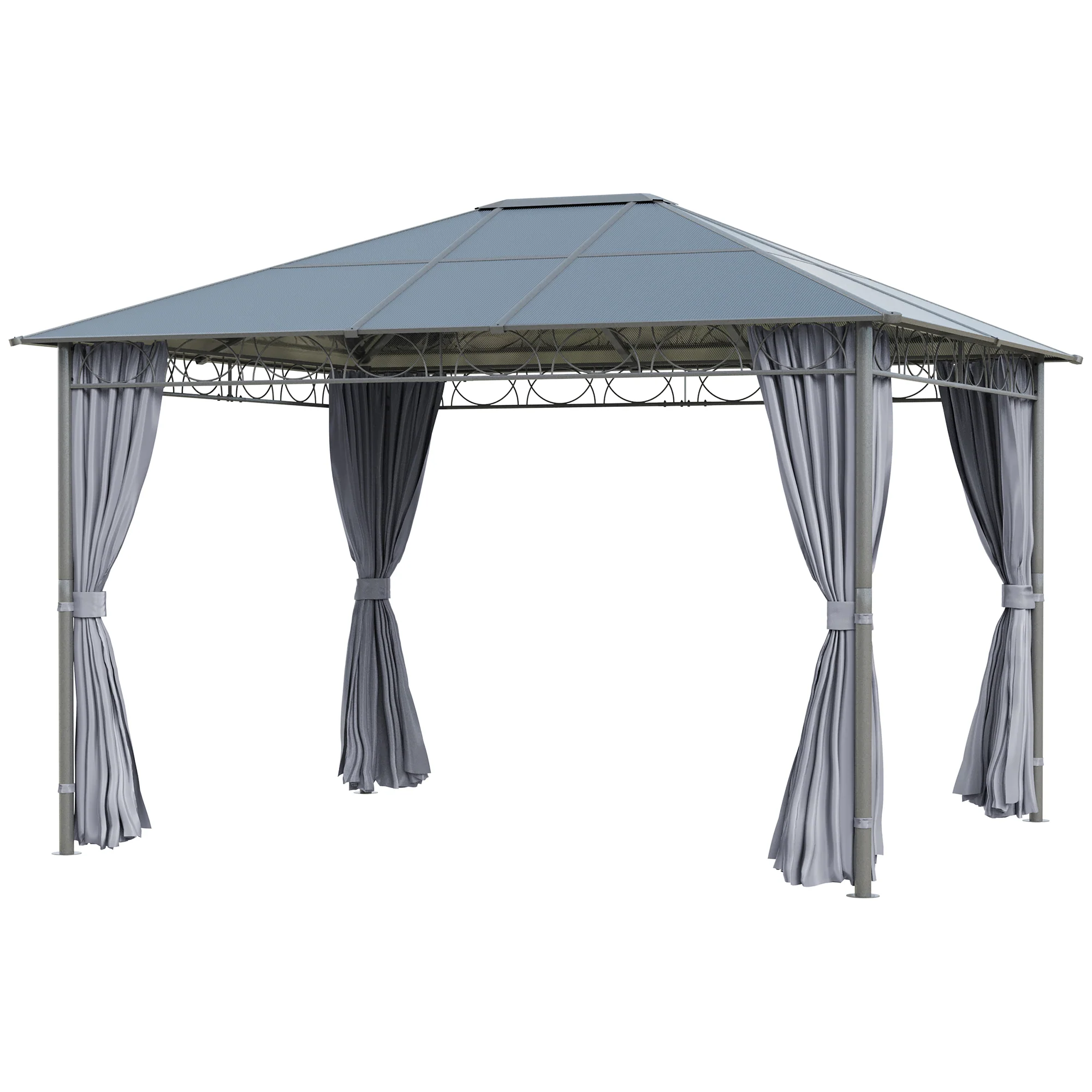 3 x 3.6m Hardtop Gazebo with Polycarbonate Roof & Curtains, Grey - Image 2