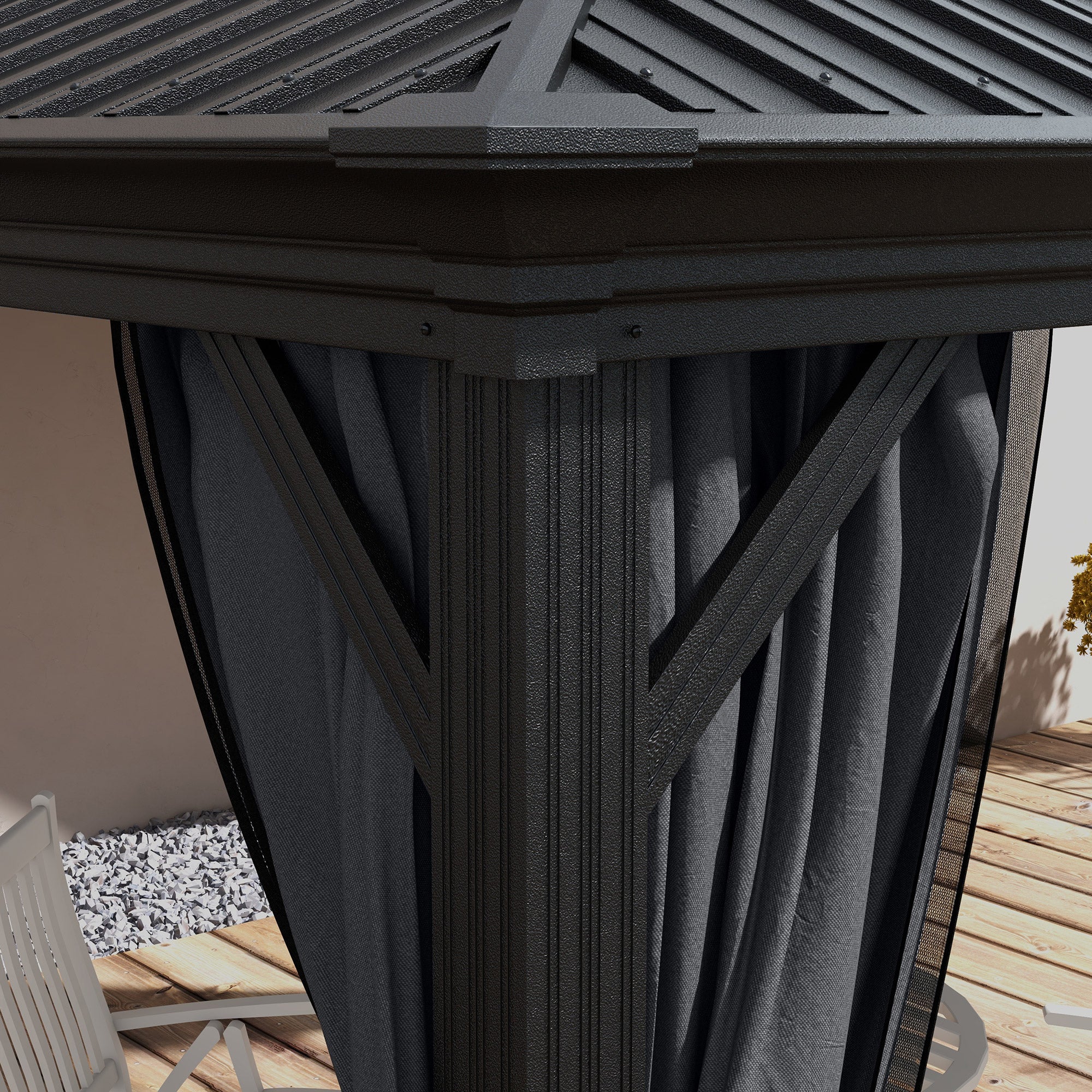 3 x 3.7m Hardtop Gazebo Canopy with 2-Tier Roof & Mesh Netting Sidewalls, Dark Grey - Image 11