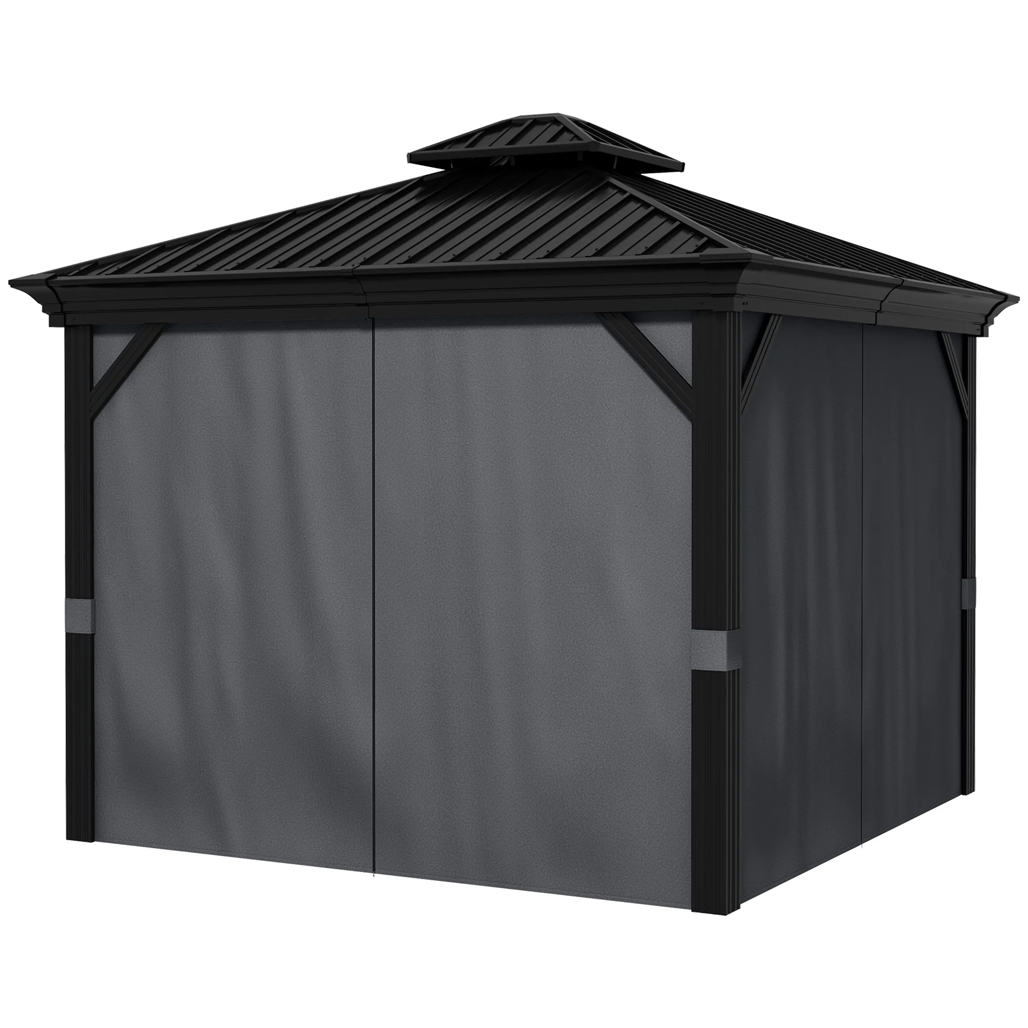 3 x 3.7m Hardtop Gazebo Canopy with 2-Tier Roof & Mesh Netting Sidewalls, Dark Grey - Image 2