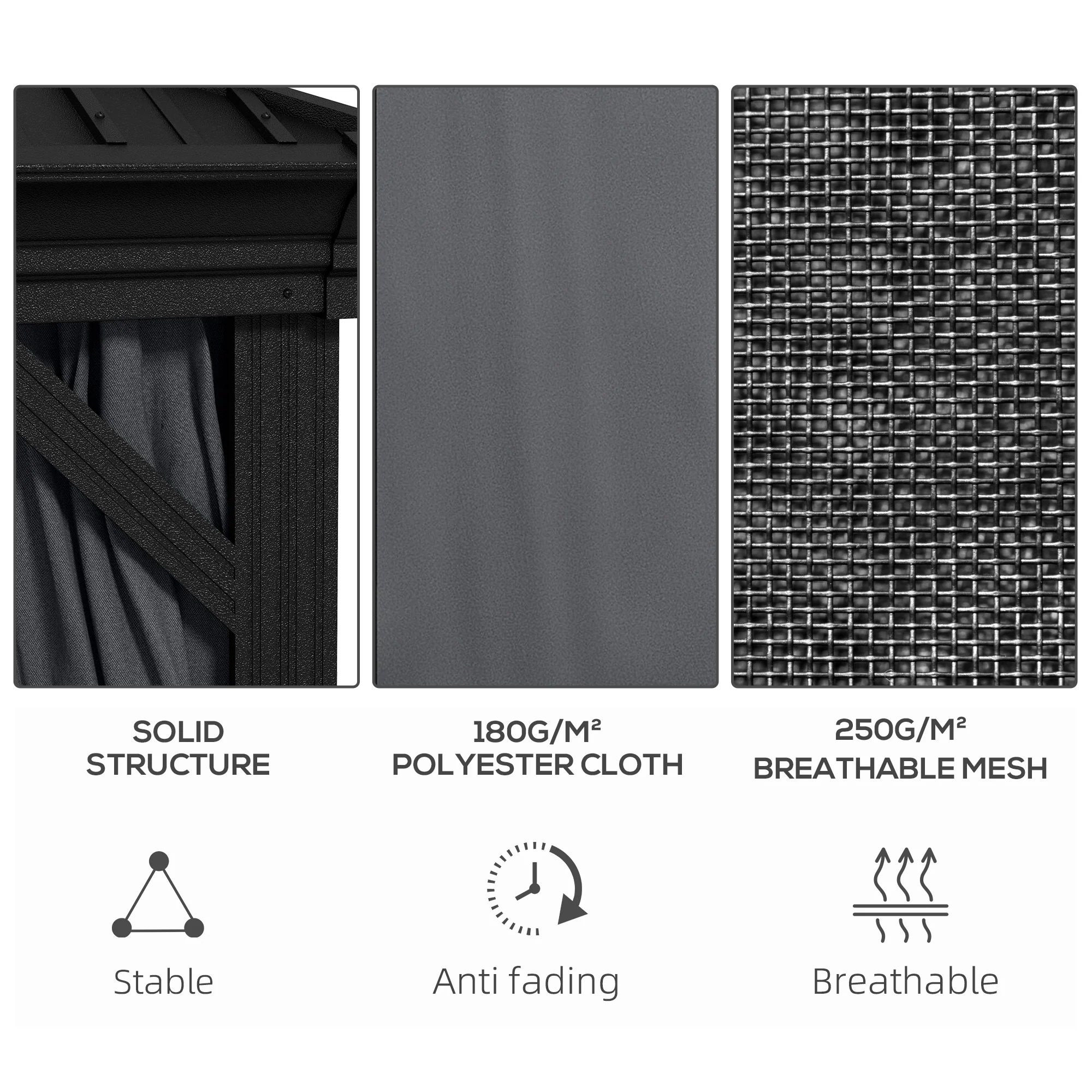 3 x 3.7m Hardtop Gazebo Canopy with 2-Tier Roof & Mesh Netting Sidewalls, Dark Grey - Image 7