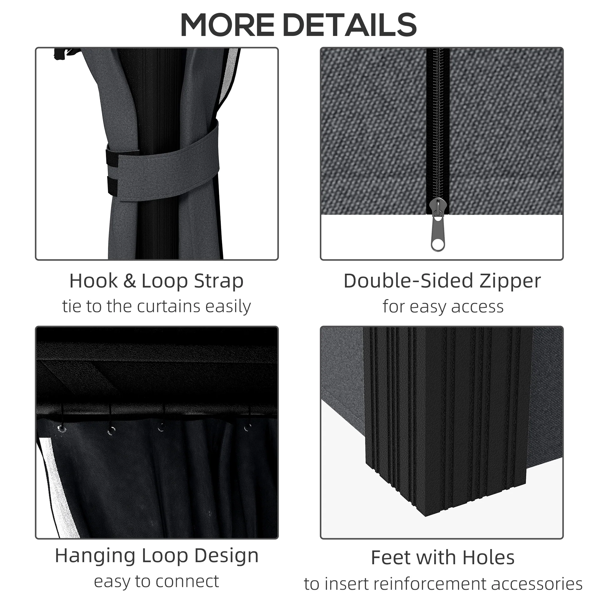 3 x 3.7m Hardtop Gazebo Canopy with 2-Tier Roof & Mesh Netting Sidewalls, Dark Grey - Image 9
