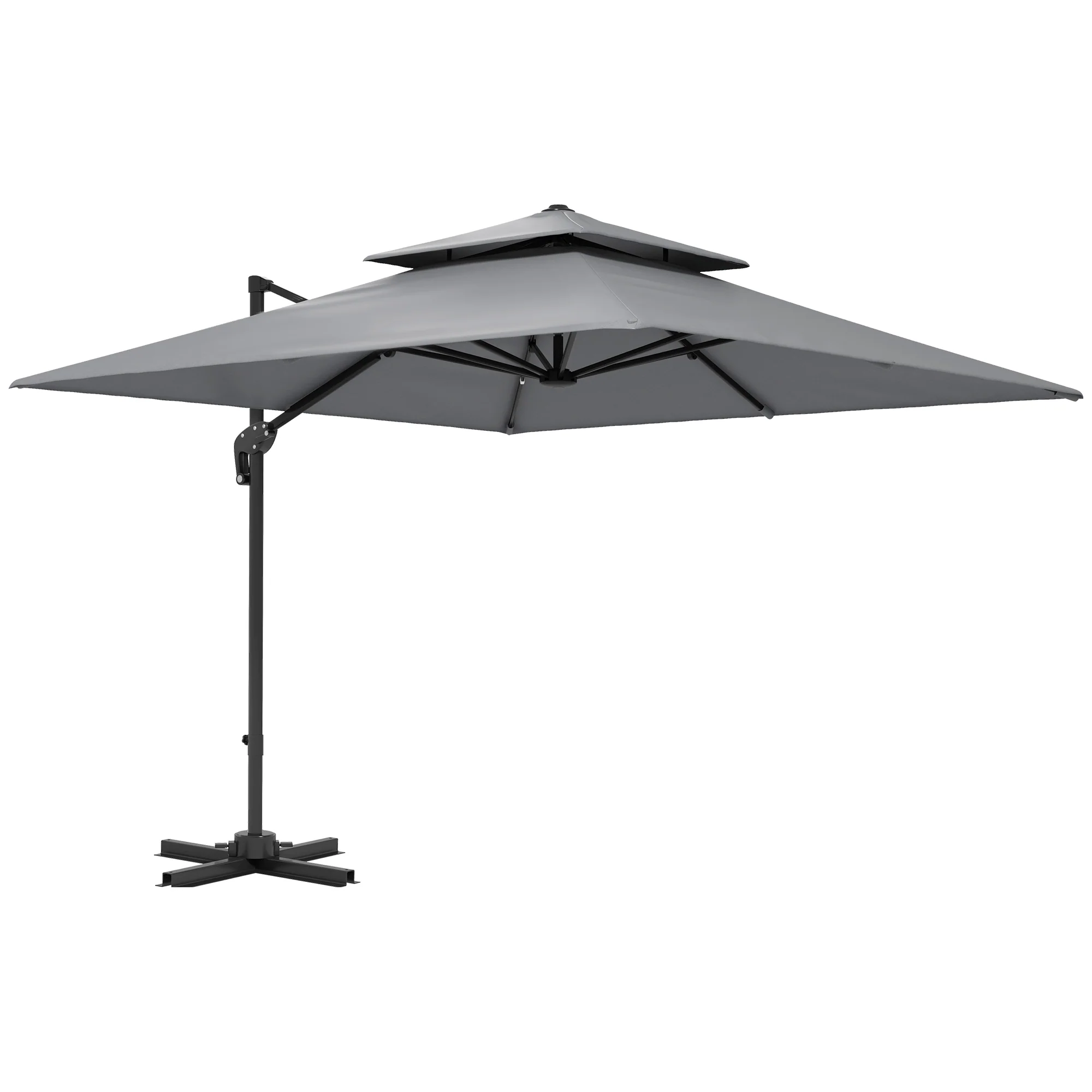 3m Cantilever Parasol with Double Top, 360° Rotation & Aluminium Frame, Light Grey - Image 12