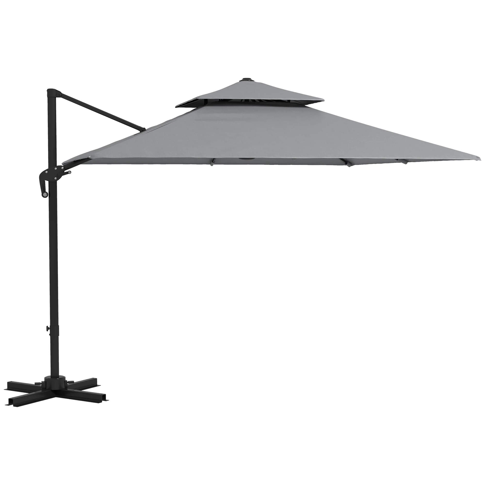 3m Cantilever Parasol with Double Top, 360° Rotation & Aluminium Frame, Light Grey - Image 2