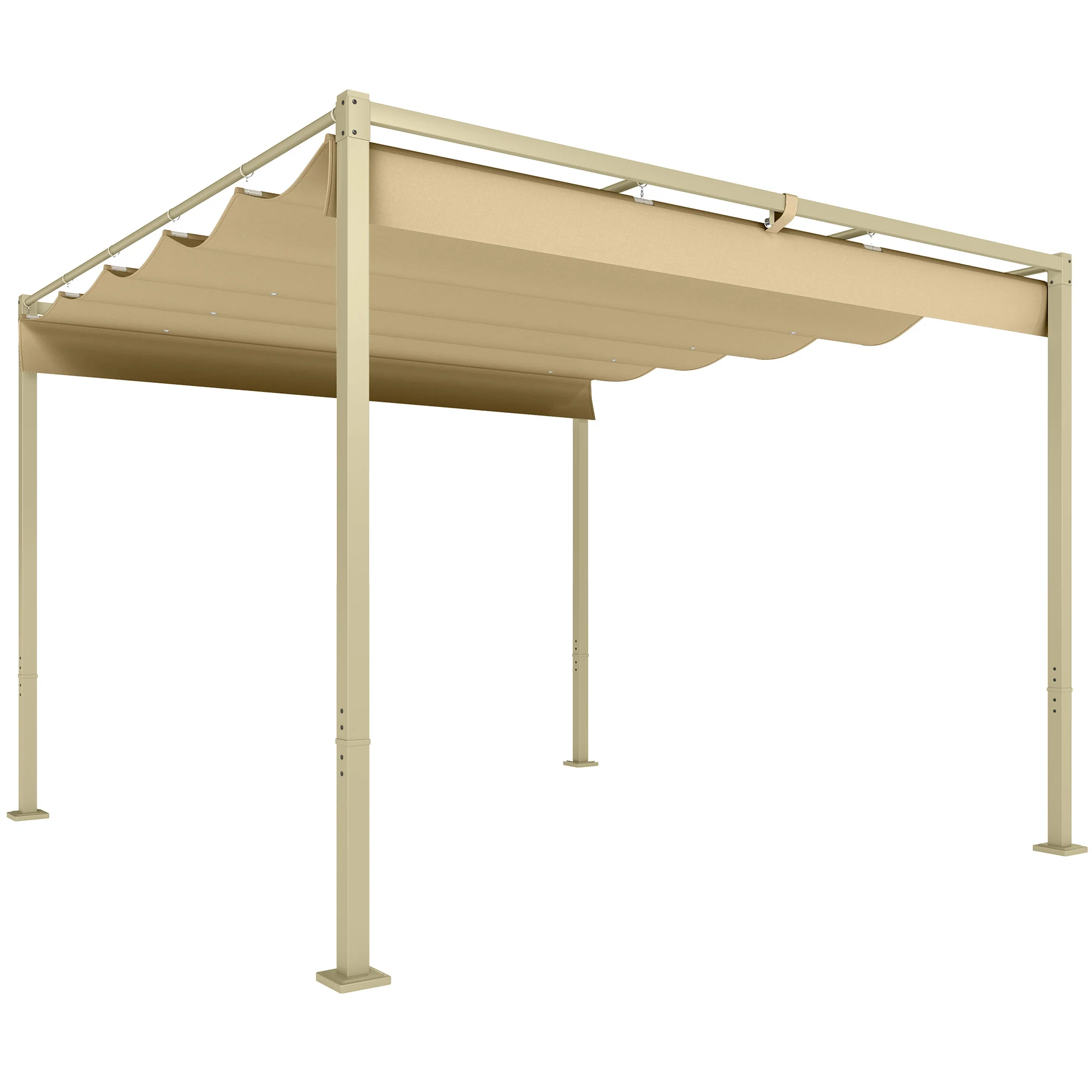 3 x 3m Garden Pergola with Retractable Roof & Magnetic Fixing, Khaki - Image 12