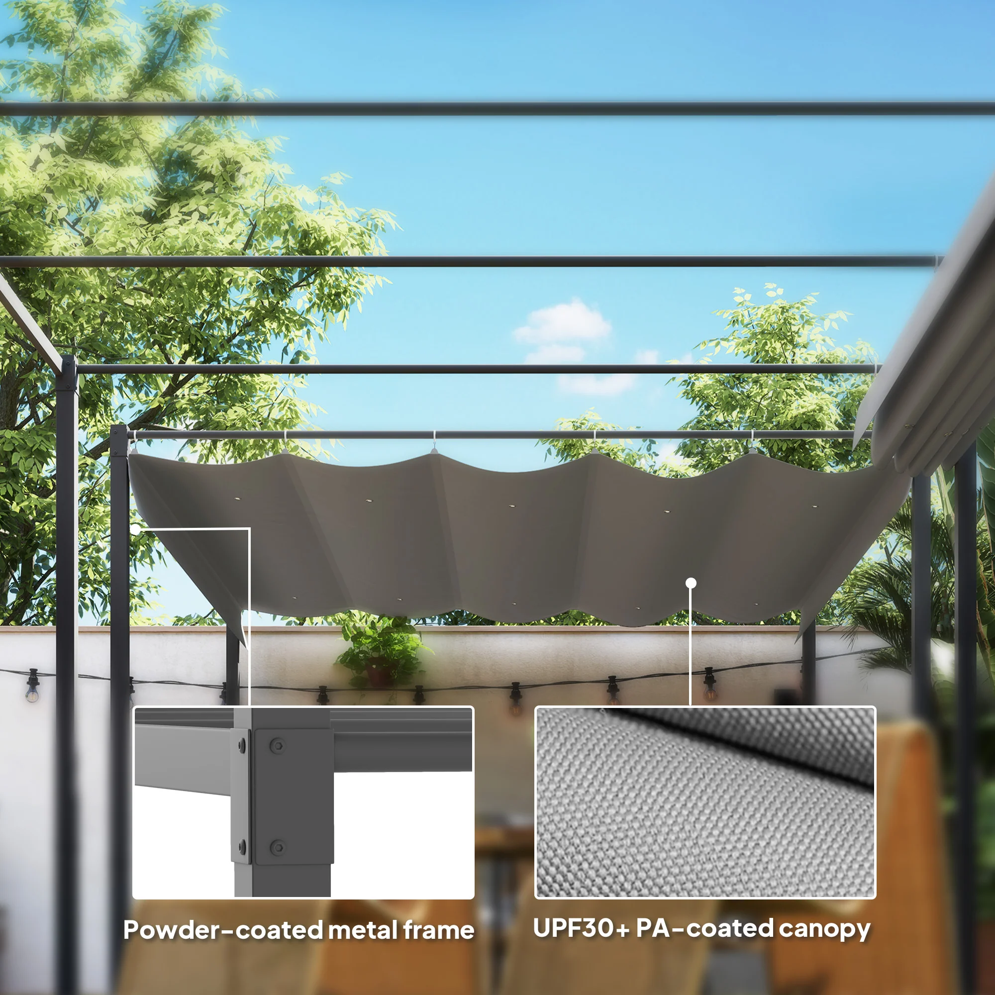 3 x 3m Garden Pergola with Retractable Roof & Magnetic Fixing, Grey - Image 8