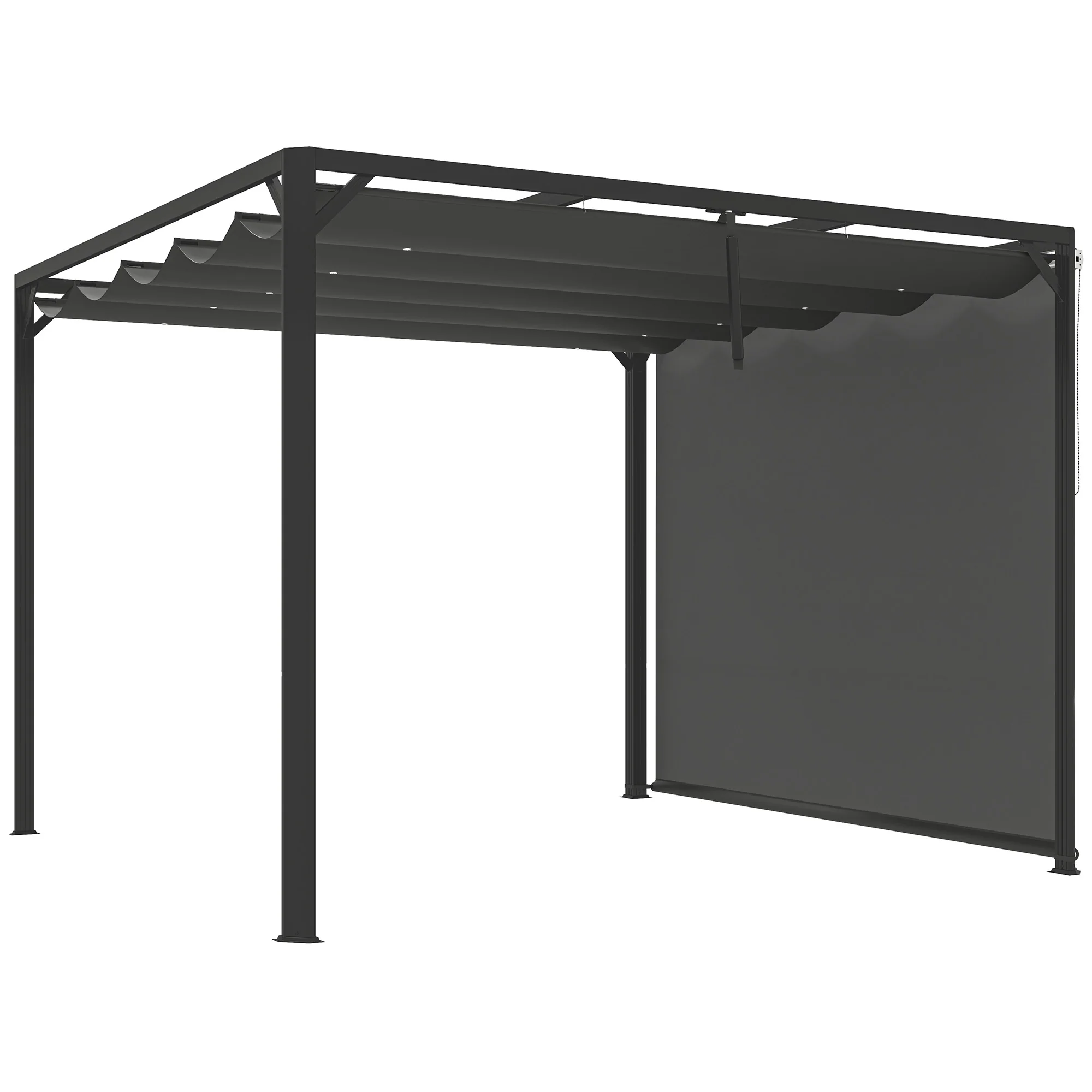 3 x 3m Garden Pergola with Retractable Canopy & Roller Shade, Aluminium Pergola Kit, Dark Grey - Image 12
