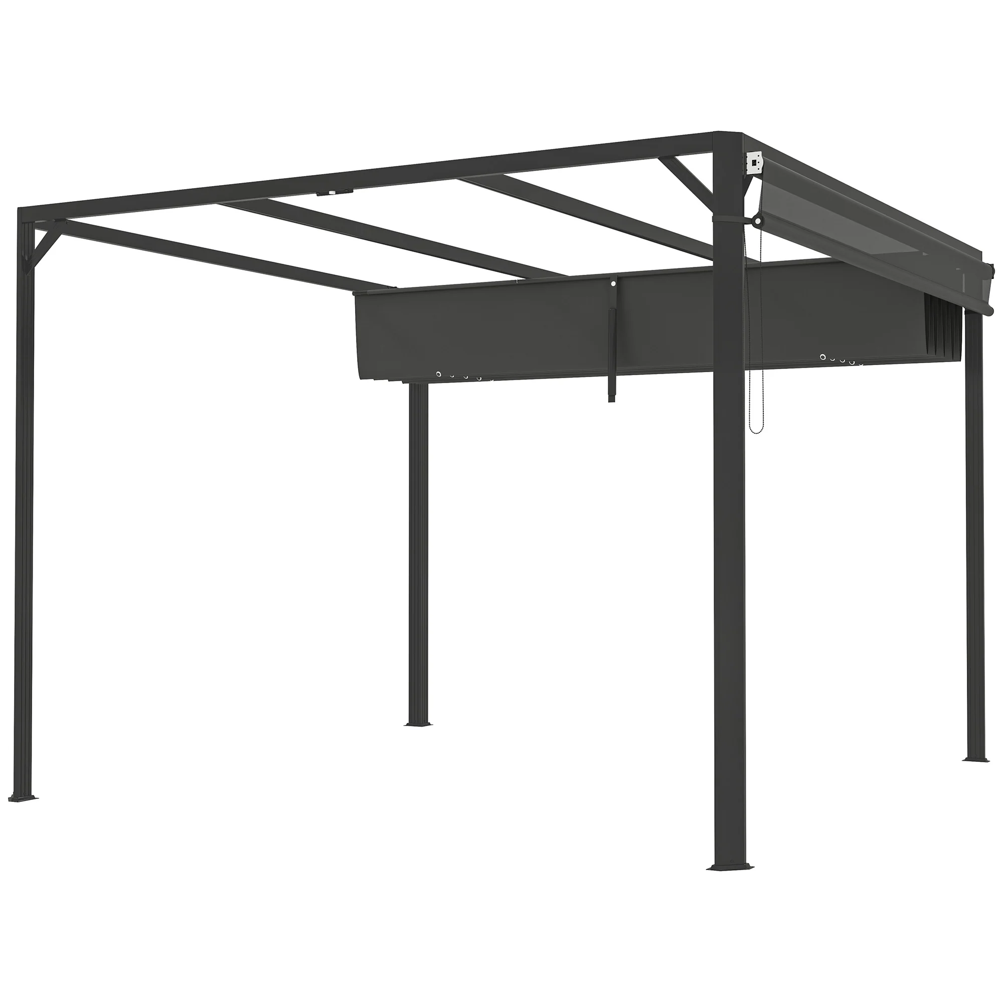 3 x 3m Garden Pergola with Retractable Canopy & Roller Shade, Aluminium Pergola Kit, Dark Grey - Image 2