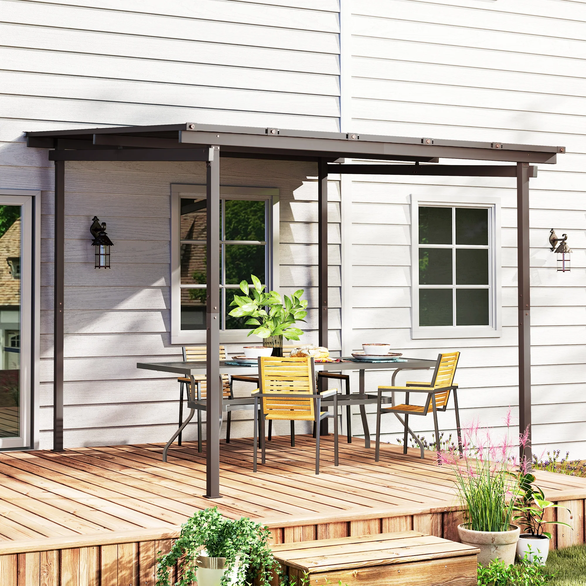 3 x 3m Garden Lean to Pergola Hardtop Gazebo with Waterproof Metal Roof, Easy to Assemble - Image 10