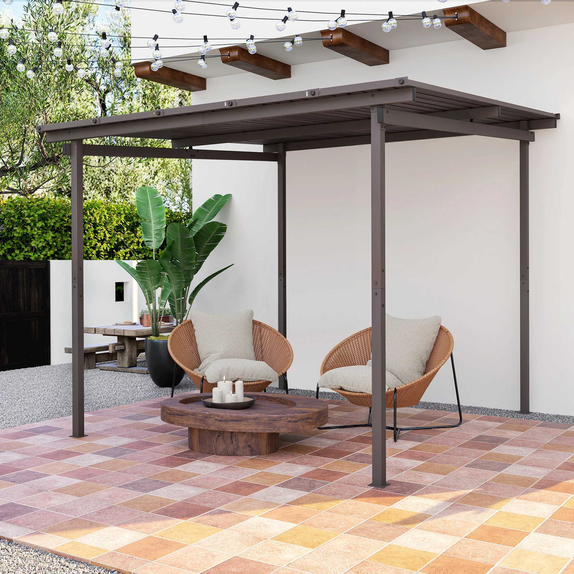 3 x 3m Garden Lean to Pergola Hardtop Gazebo with Waterproof Metal Roof, Easy to Assemble - Image 11