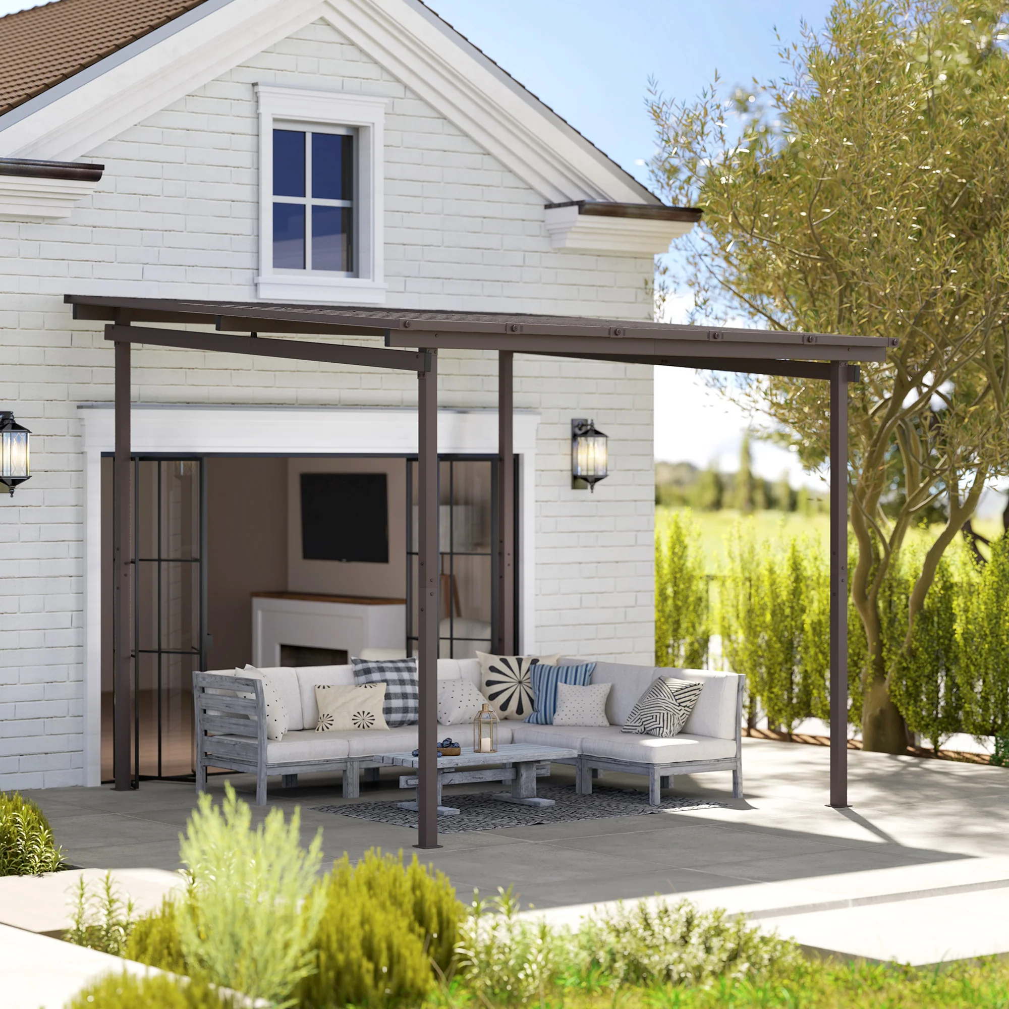 3 x 3m Garden Lean to Pergola Hardtop Gazebo with Waterproof Metal Roof, Easy to Assemble - Image 3