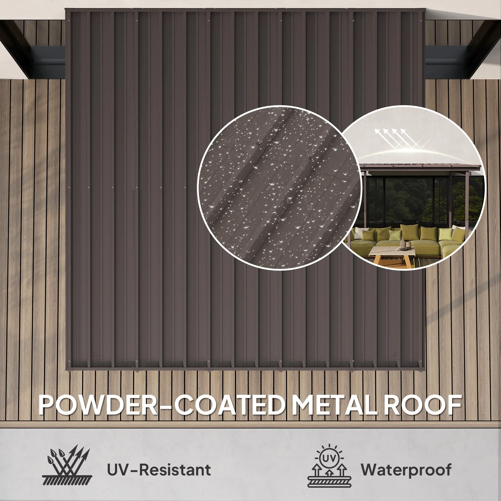 3 x 3m Garden Lean to Pergola Hardtop Gazebo with Waterproof Metal Roof, Easy to Assemble - Image 6