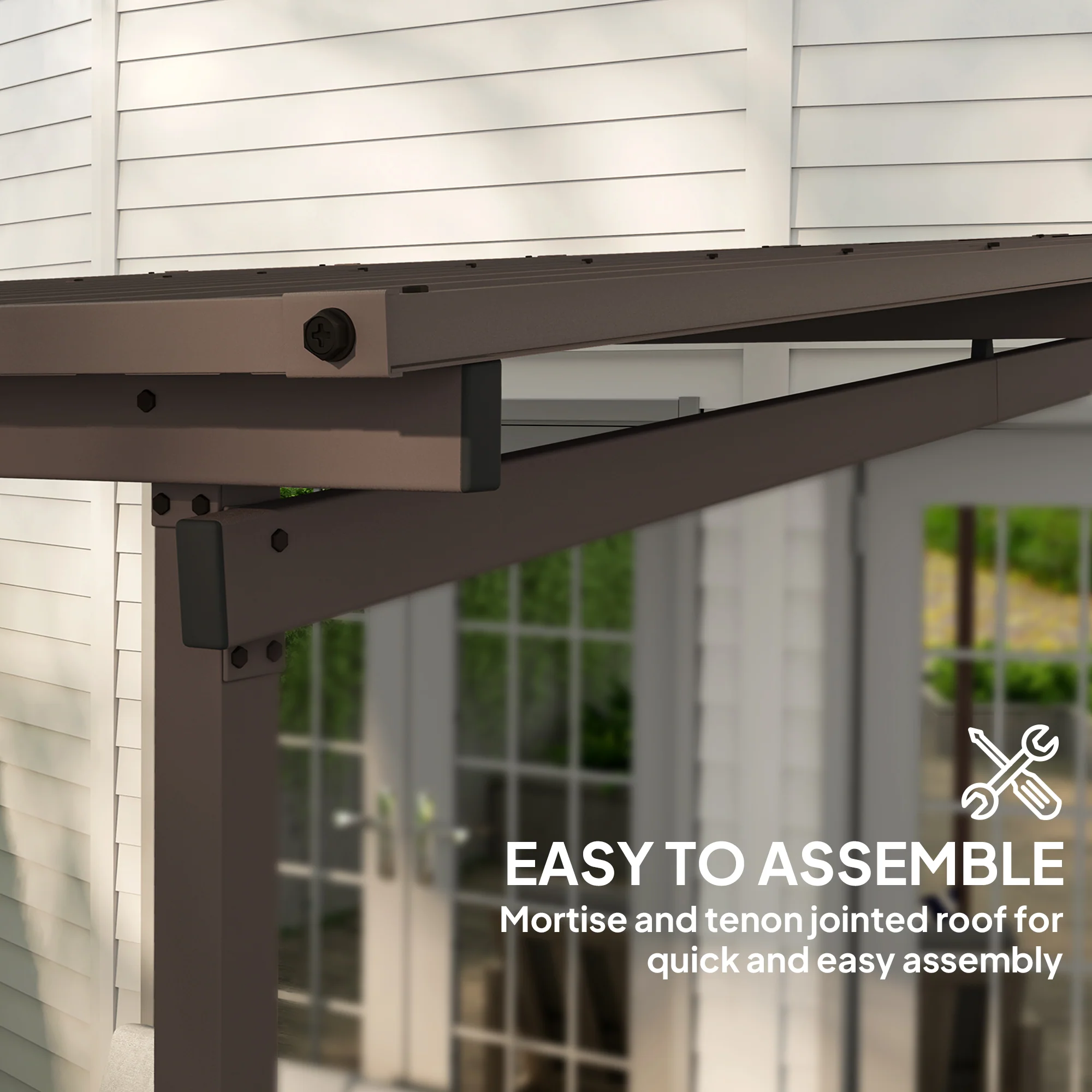 3 x 3m Garden Lean to Pergola Hardtop Gazebo with Waterproof Metal Roof, Easy to Assemble - Image 7