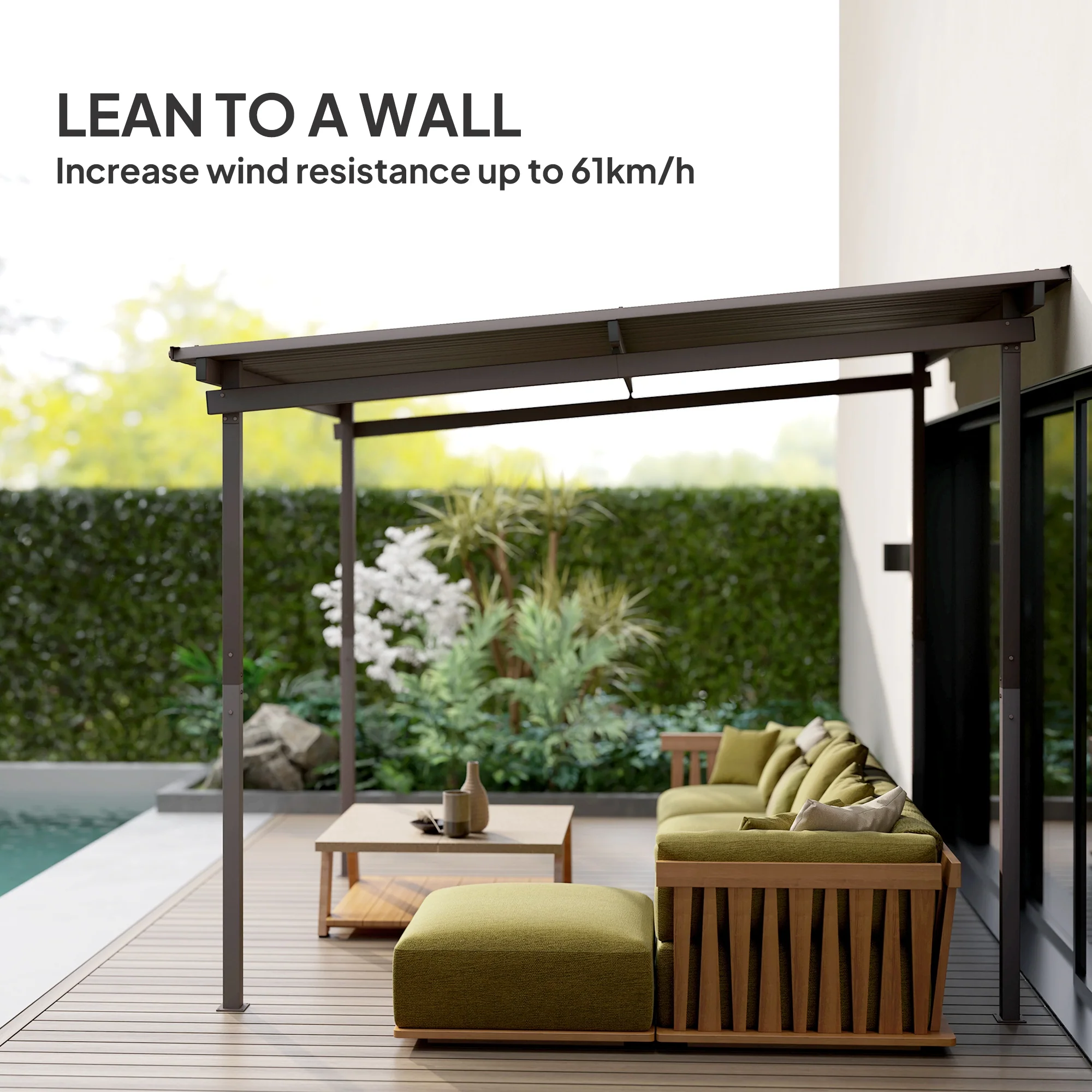 3 x 3m Garden Lean to Pergola Hardtop Gazebo with Waterproof Metal Roof, Easy to Assemble - Image 8