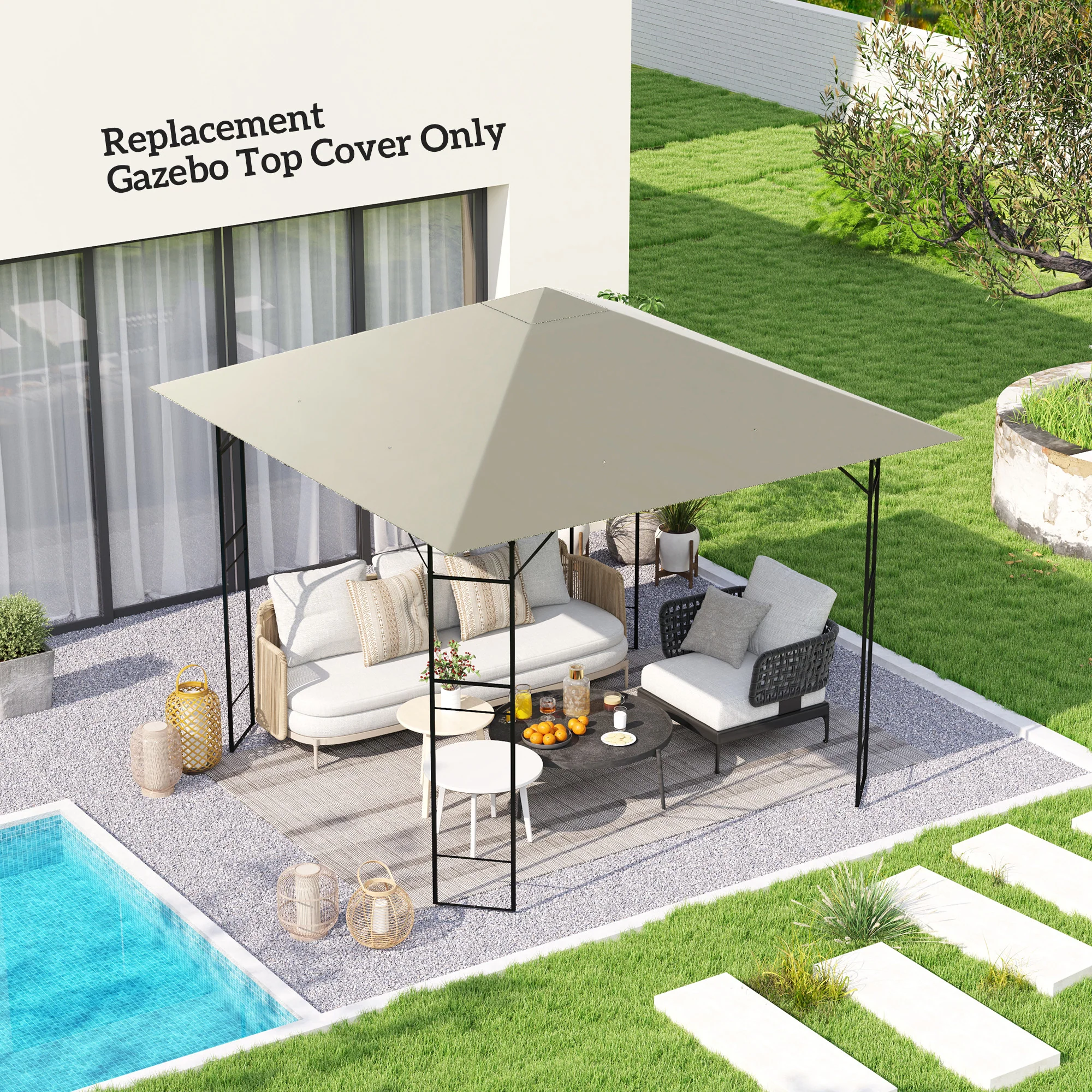 3 x 3m Gazebo Replacement Cover with Drain Holes, Grey - Image 3