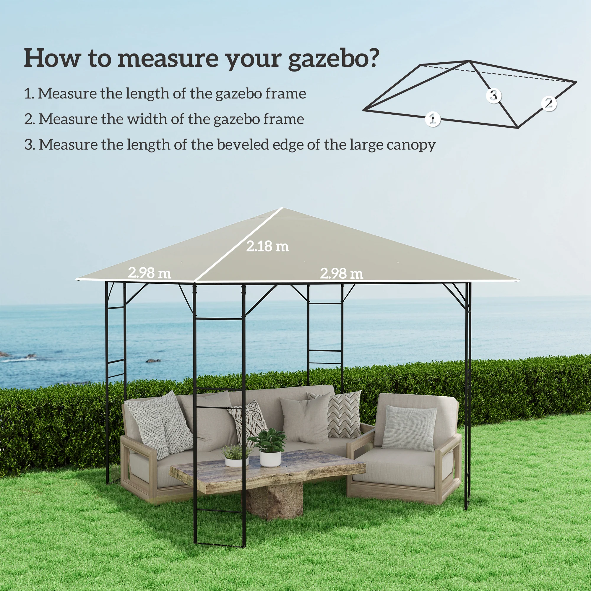 3 x 3m Gazebo Replacement Cover with Drain Holes, Grey - Image 5