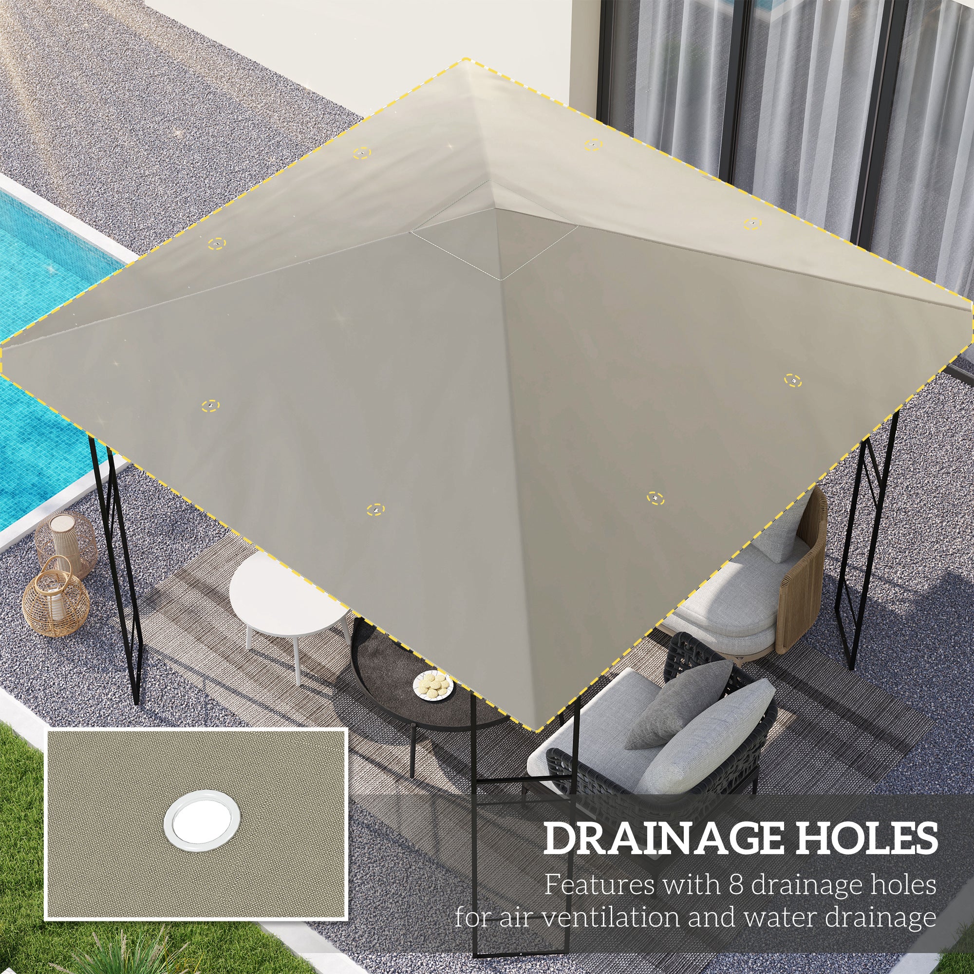 3 x 3m Gazebo Replacement Cover with Drain Holes, Grey - Image 6