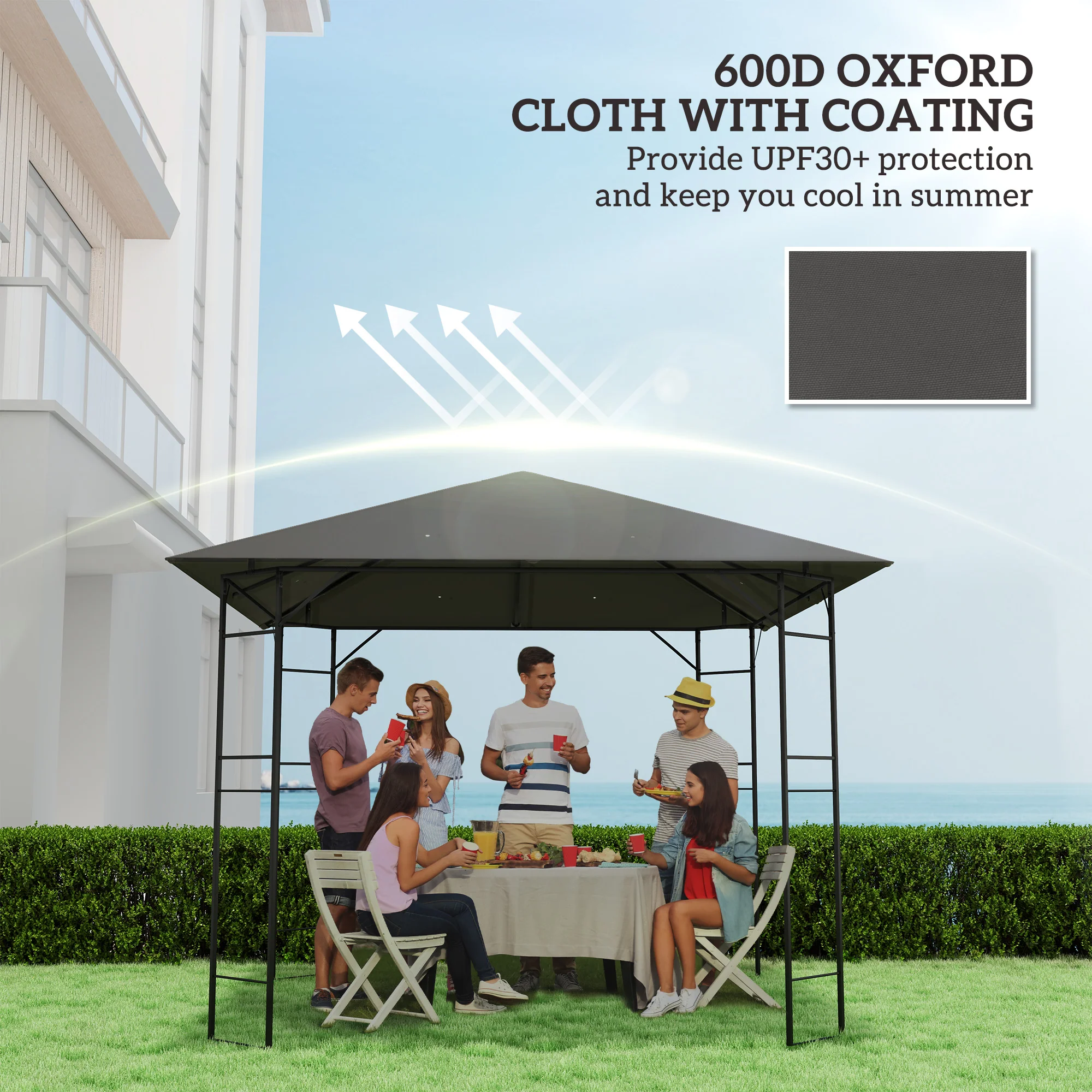 3 x 3m Waterproof Gazebo Canopy Replacement Cover with Drain Holes, 370g/©O Grey - Image 8