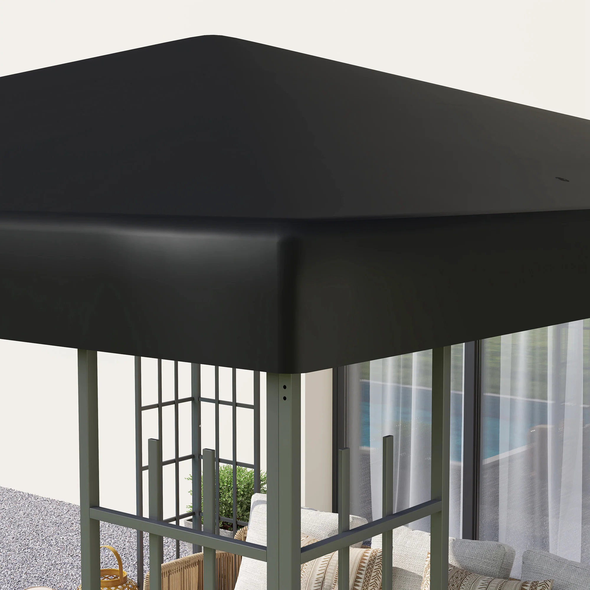 3 x 3m Waterproof Gazebo Canopy Replacement Cover with Drain Holes, 370g/㎡, Black - Image 11