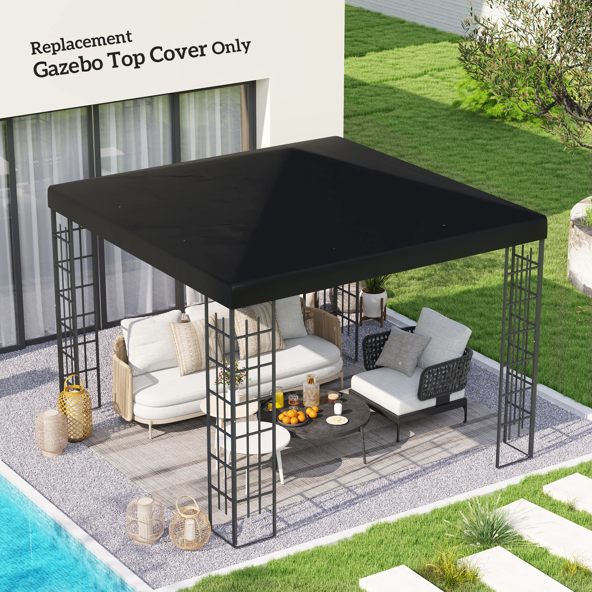 3 x 3m Waterproof Gazebo Canopy Replacement Cover with Drain Holes, 370g/㎡, Black - Image 3