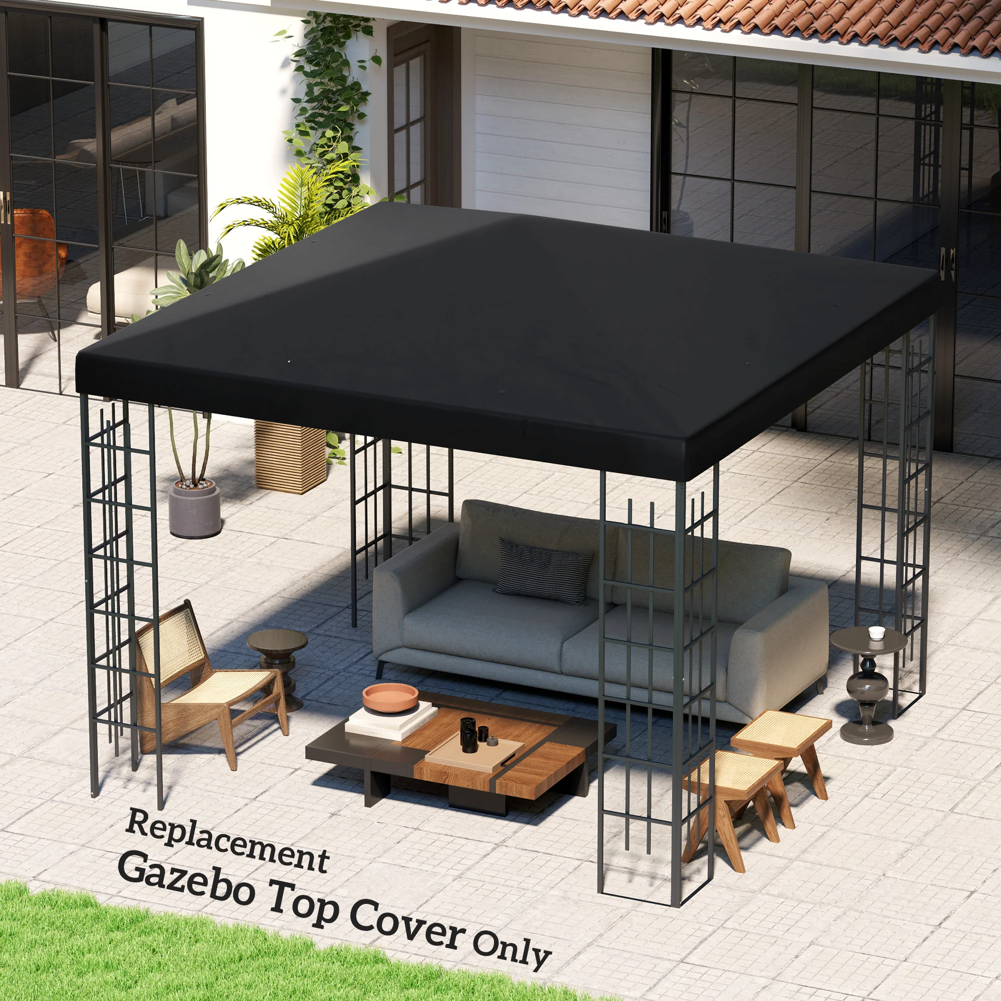 3 x 3m Waterproof Gazebo Canopy Replacement Cover with Drain Holes, 370g/㎡, Black - Image 4