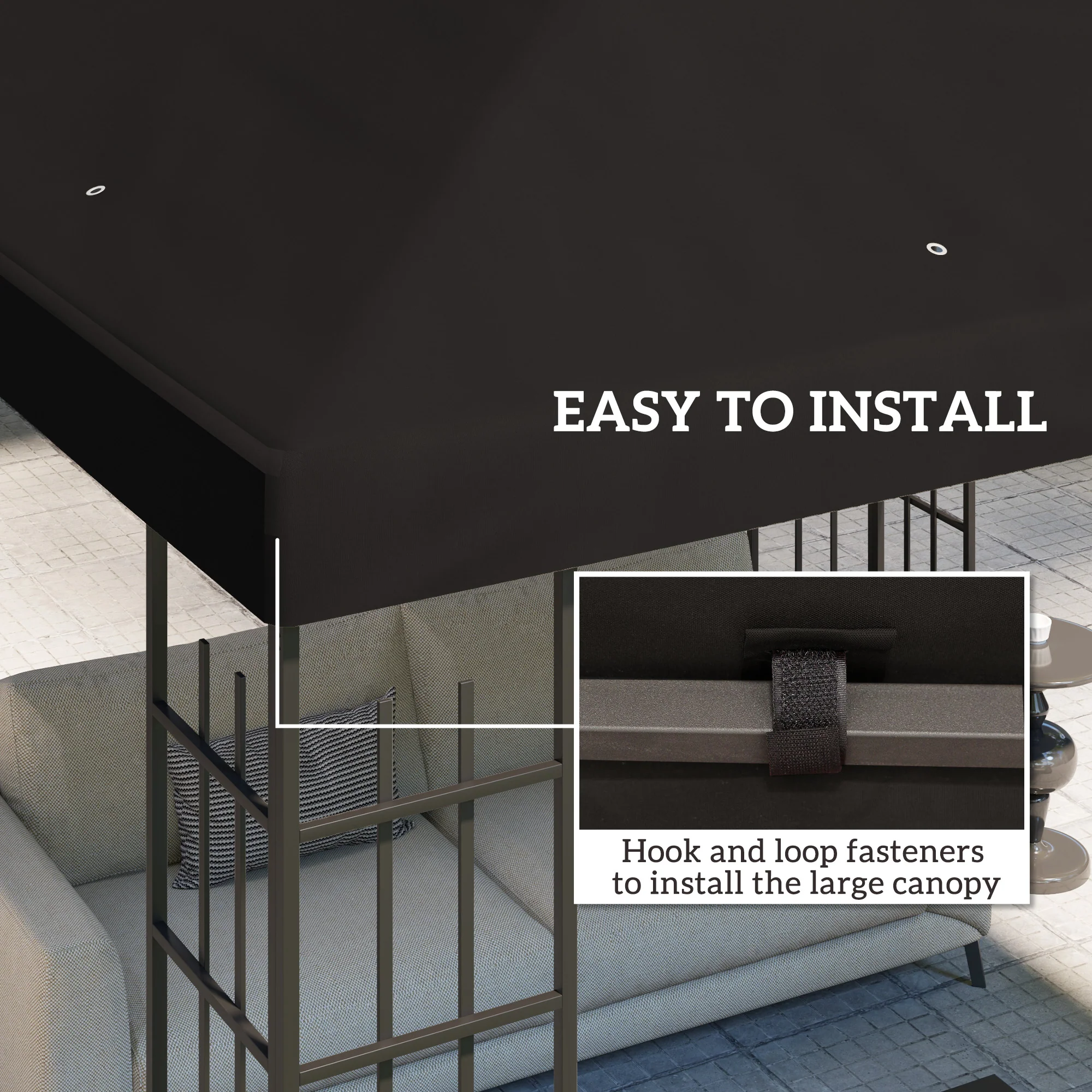 3 x 3m Waterproof Gazebo Canopy Replacement Cover with Drain Holes, 370g/㎡, Black - Image 7