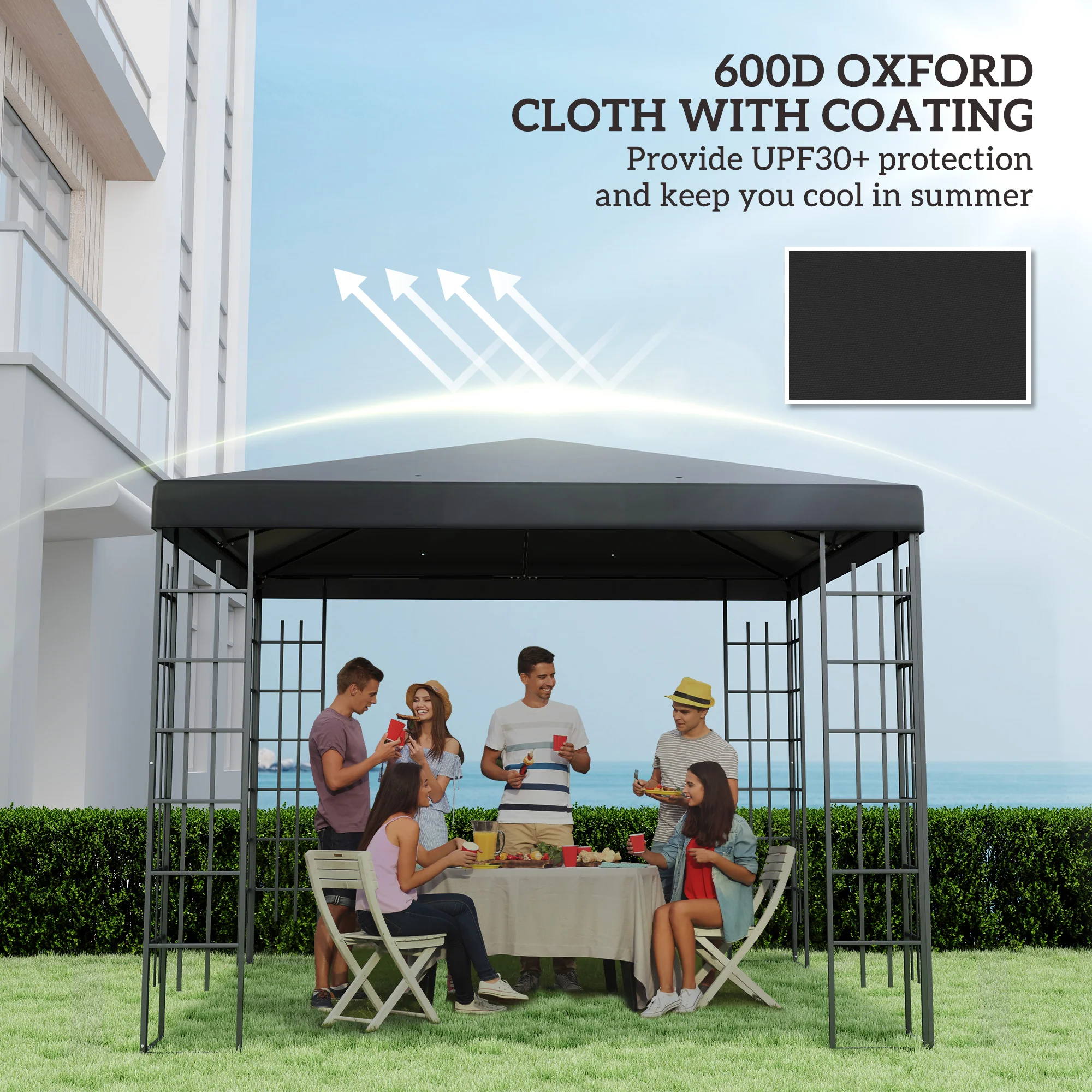 3 x 3m Waterproof Gazebo Canopy Replacement Cover with Drain Holes, 370g/㎡, Black - Image 8