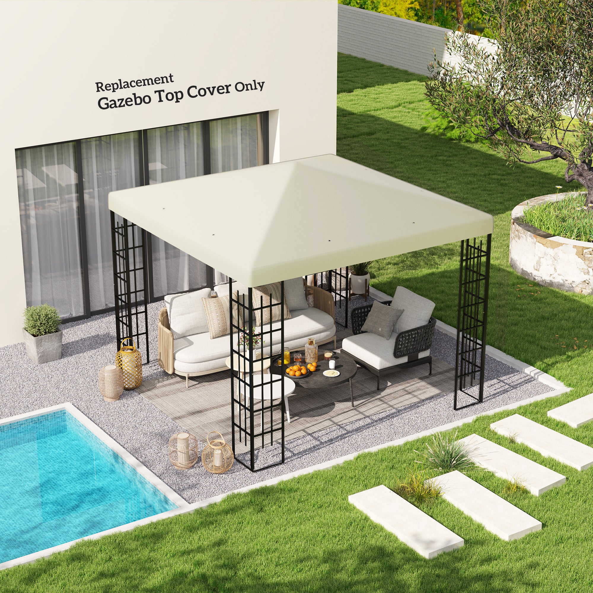 3 x 3m Waterproof Gazebo Canopy Replacement Cover with Drain Holes, 370g/㎡, Cream White - Image 3