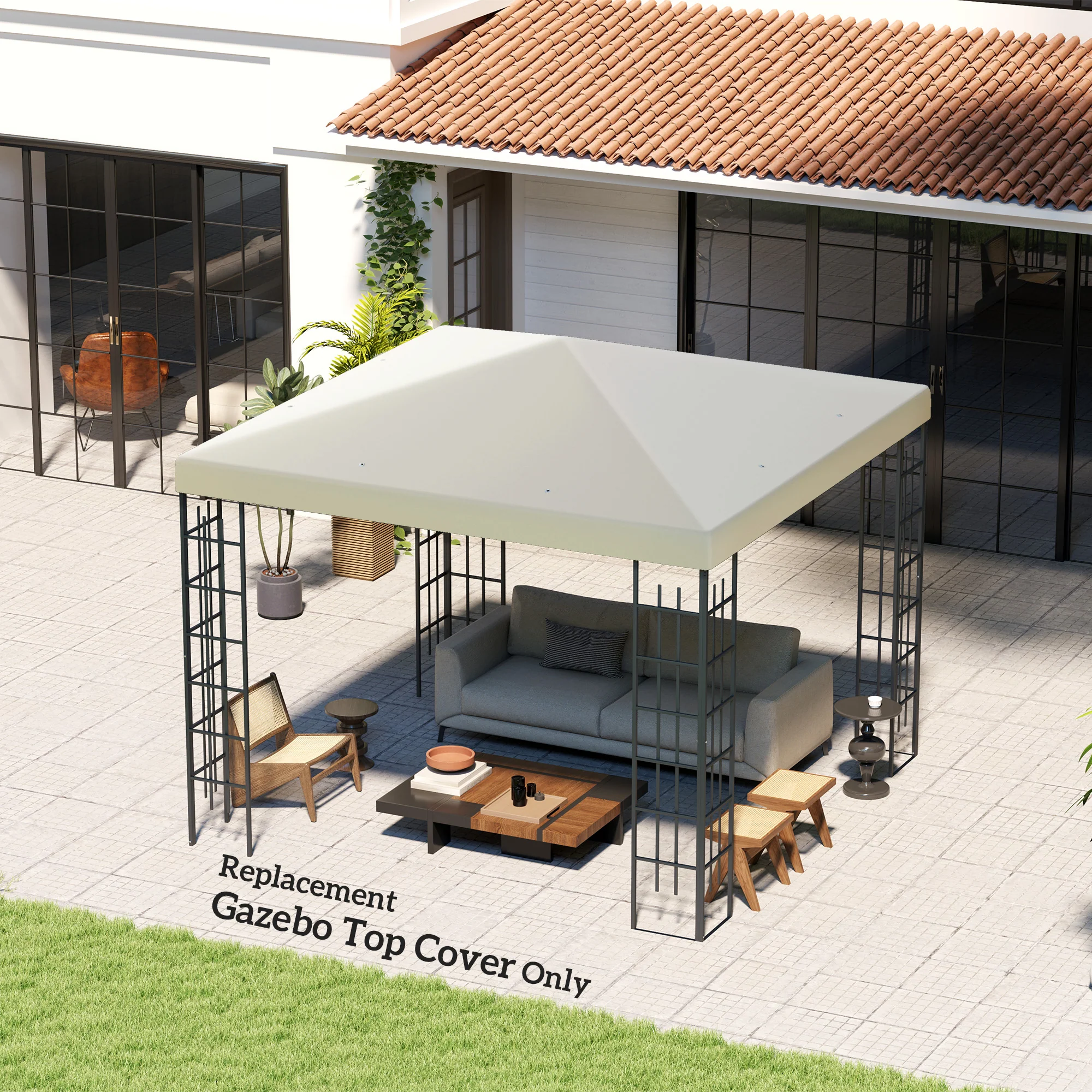 3 x 3m Waterproof Gazebo Canopy Replacement Cover with Drain Holes, 370g/㎡, Cream White - Image 4