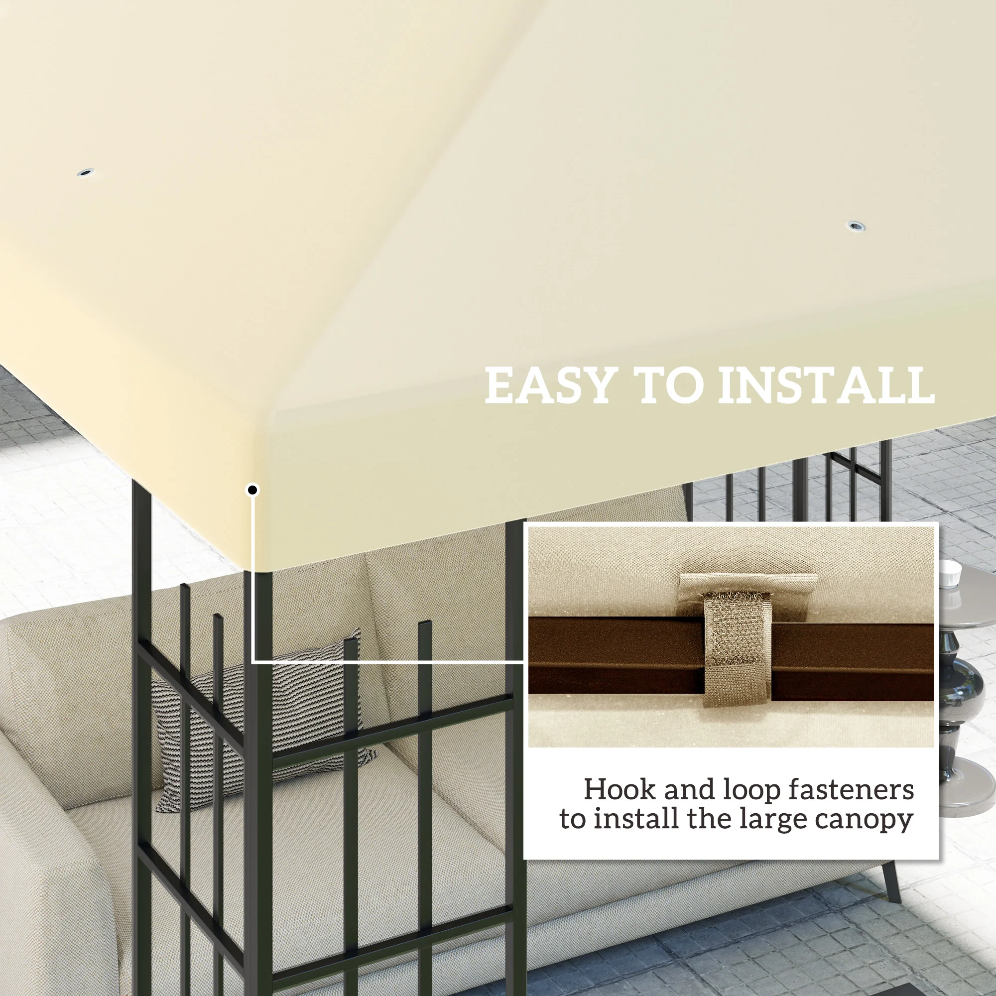 3 x 3m Waterproof Gazebo Canopy Replacement Cover with Drain Holes, 370g/㎡, Cream White - Image 7