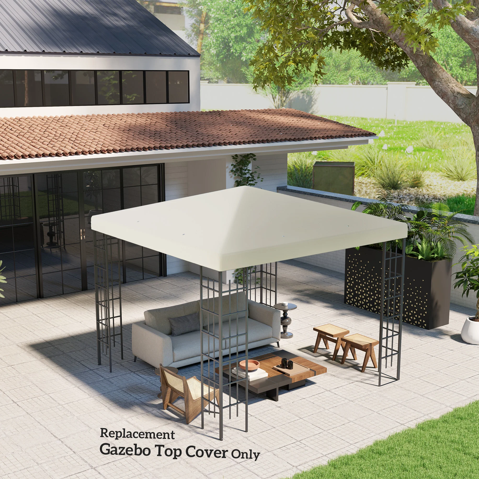 3 x 3m Waterproof Gazebo Canopy Replacement Cover with Drain Holes, 370g/㎡, Cream White - Image 9