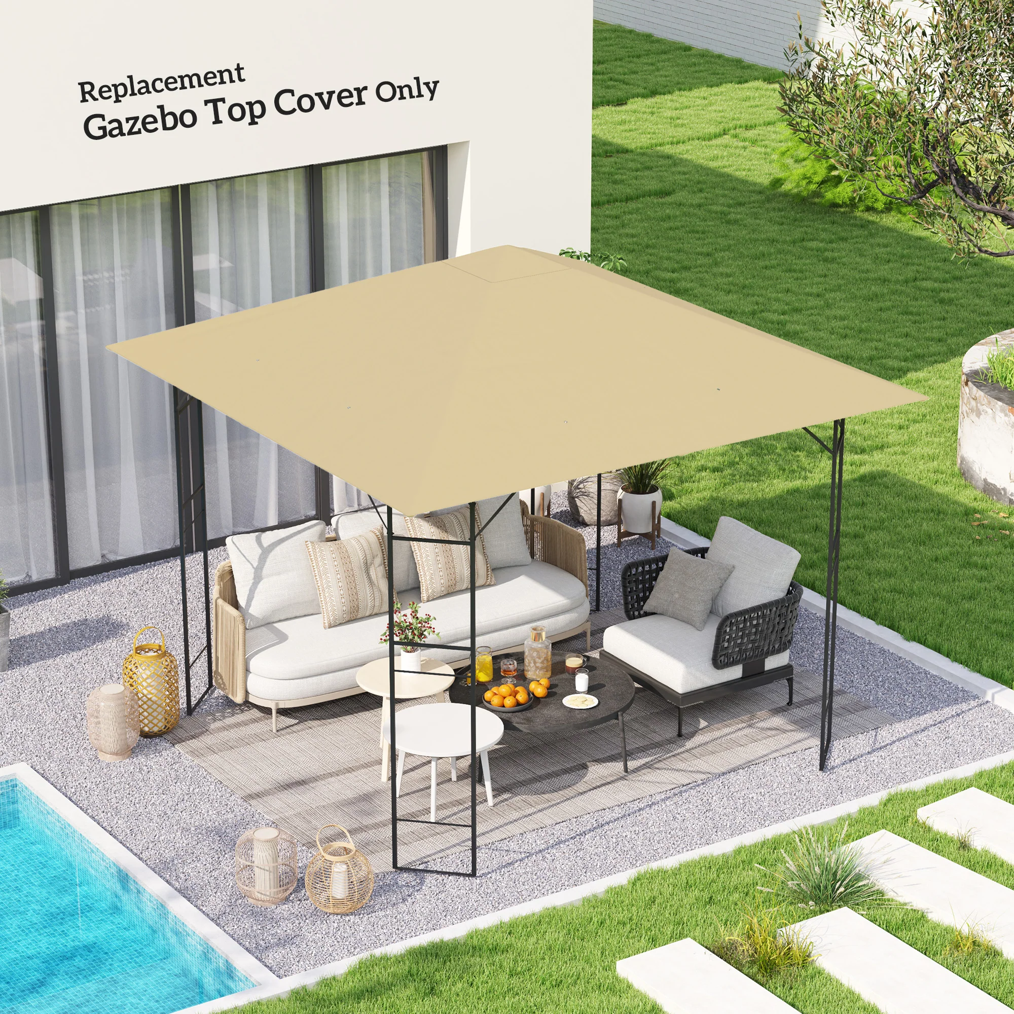 3 x 3m Water Resistant Gazebo Canopy Replacement Cover with Drain Holes, Beige - Image 3