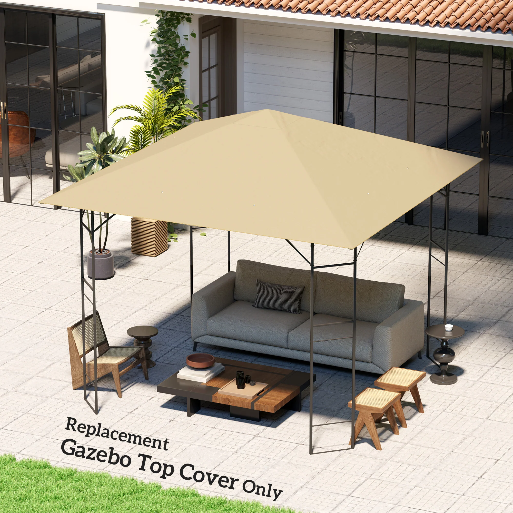 3 x 3m Water Resistant Gazebo Canopy Replacement Cover with Drain Holes, Beige - Image 4