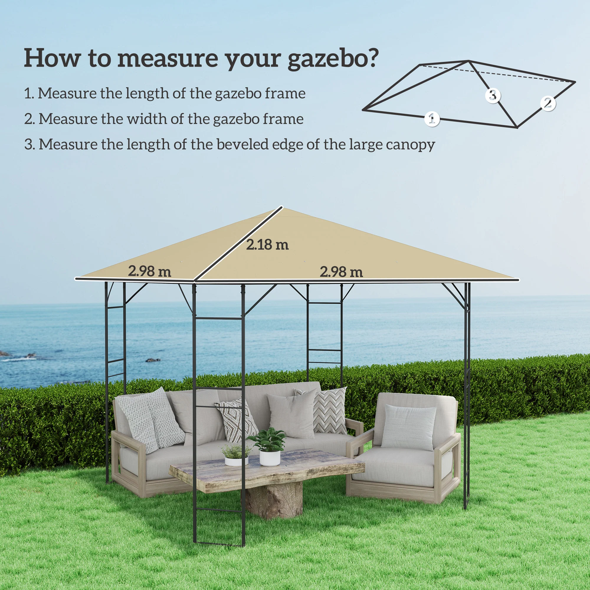 3 x 3m Water Resistant Gazebo Canopy Replacement Cover with Drain Holes, Beige - Image 5