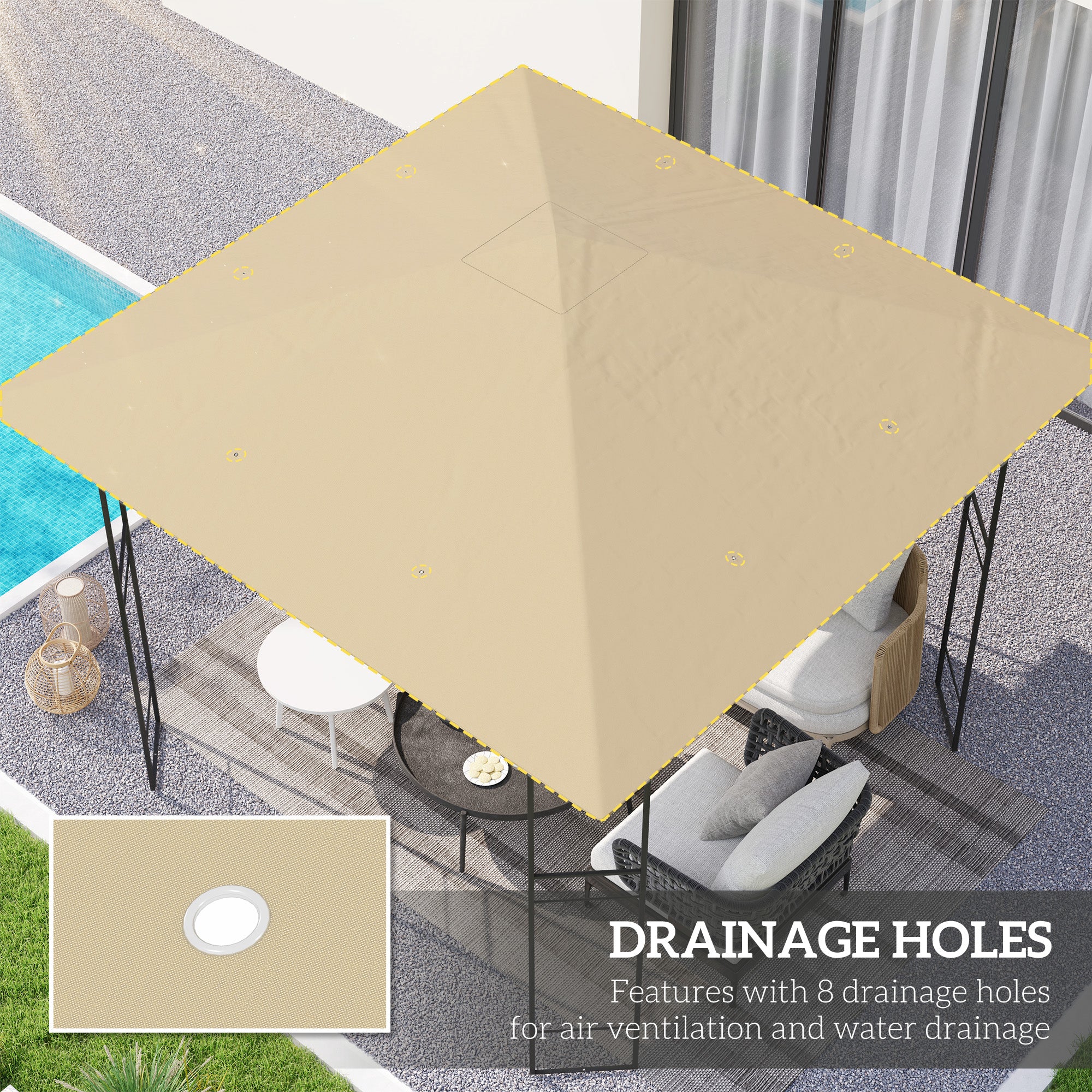 3 x 3m Water Resistant Gazebo Canopy Replacement Cover with Drain Holes, Beige - Image 6